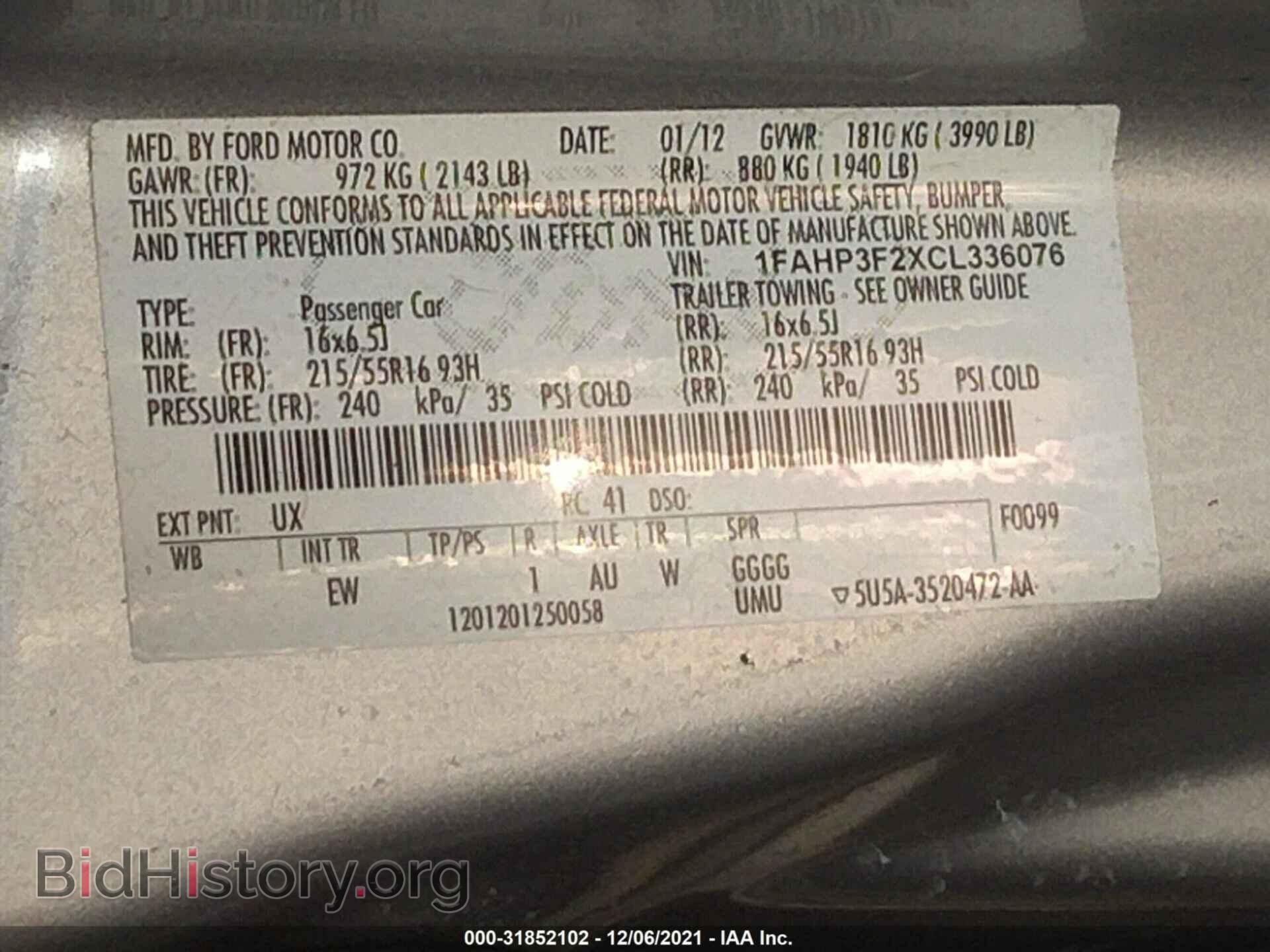 2012 FORD FOCUS - VIN: 1FAHP3F2XCL336076 - Фото 9