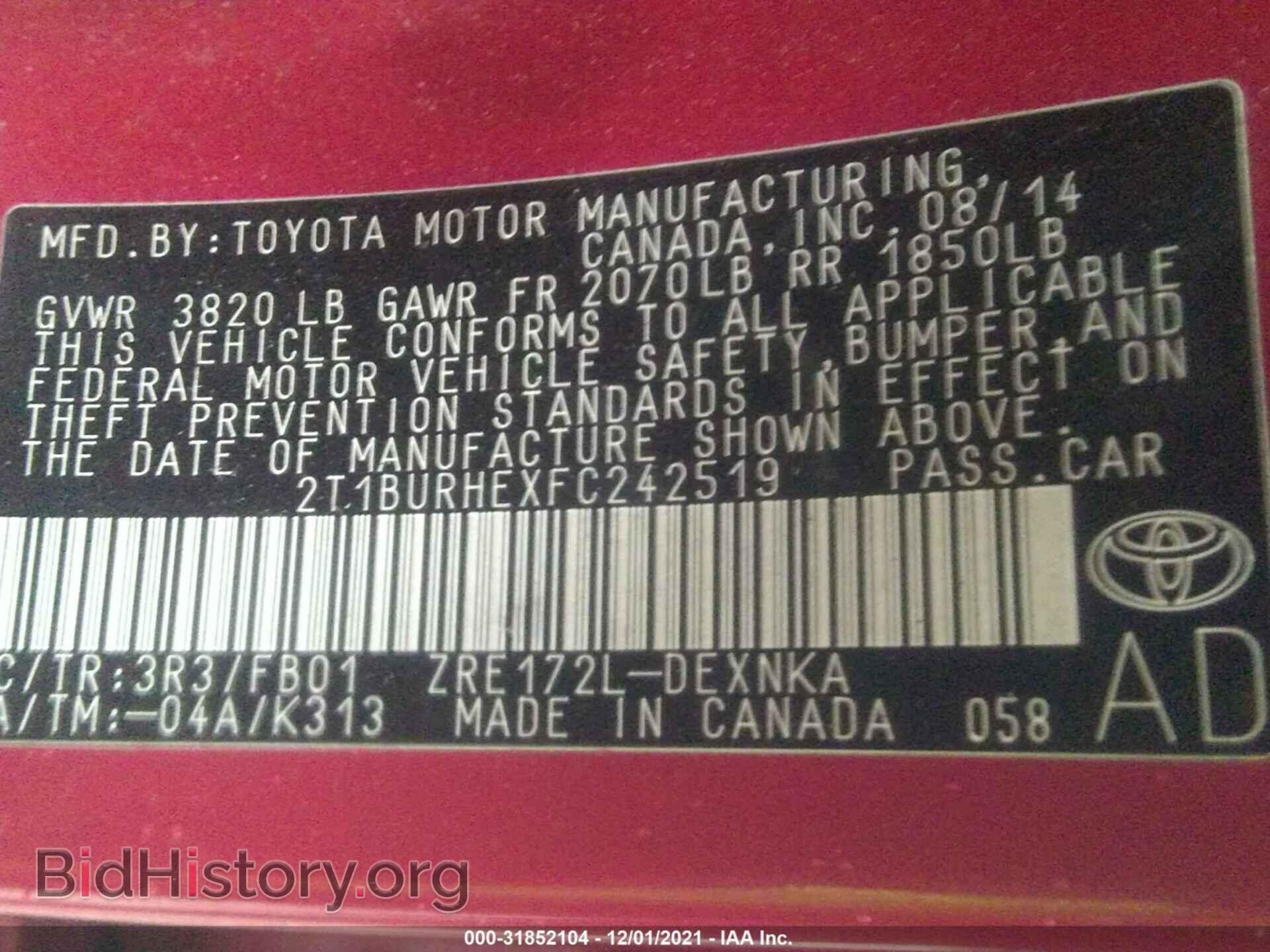2015 TOYOTA COROLLA - VIN: 2T1BURHEXFC242519 - Фото 9