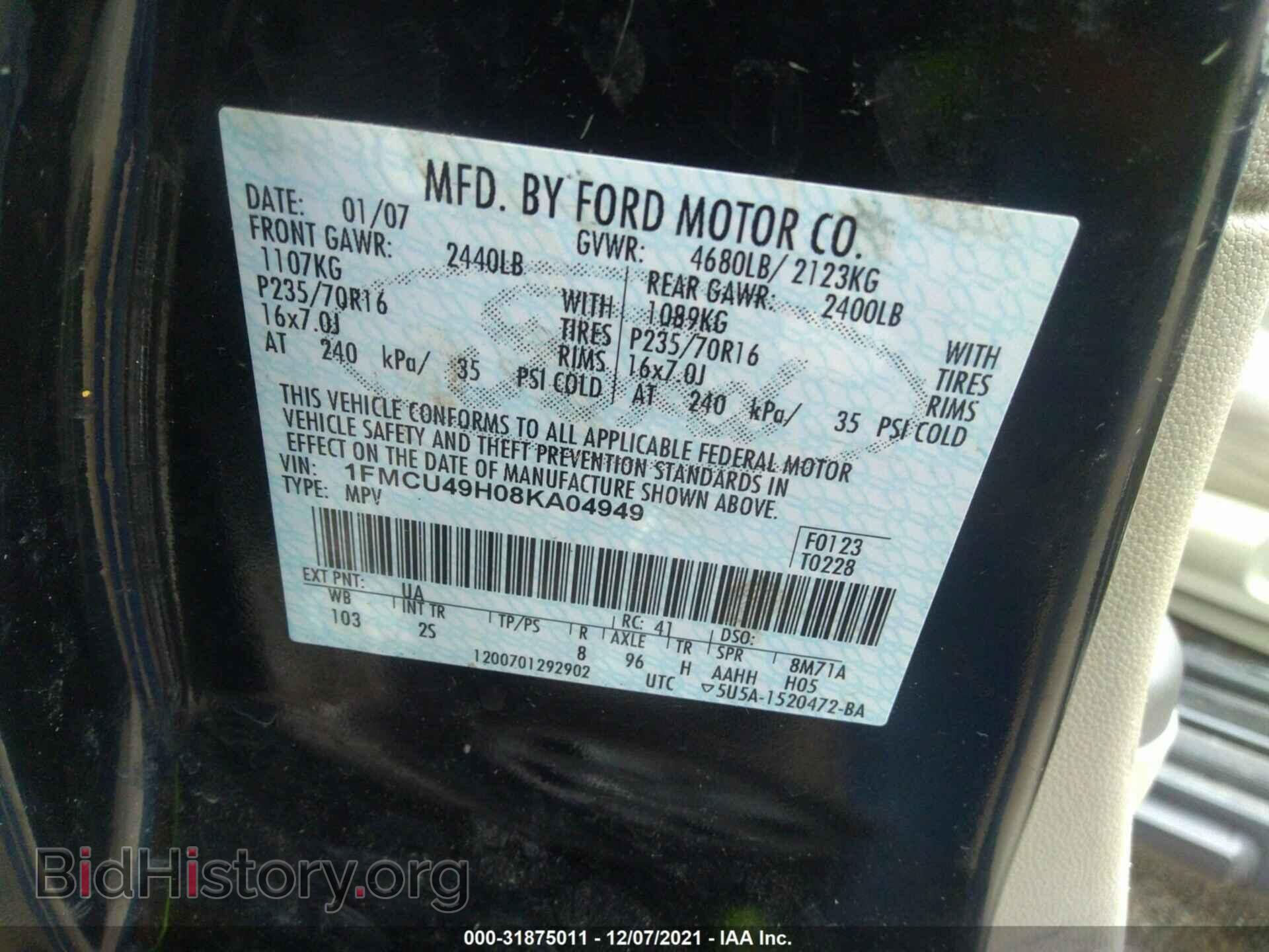 2008 FORD ESCAPE - VIN: 1FMCU49H08KA04949 - Фото 9