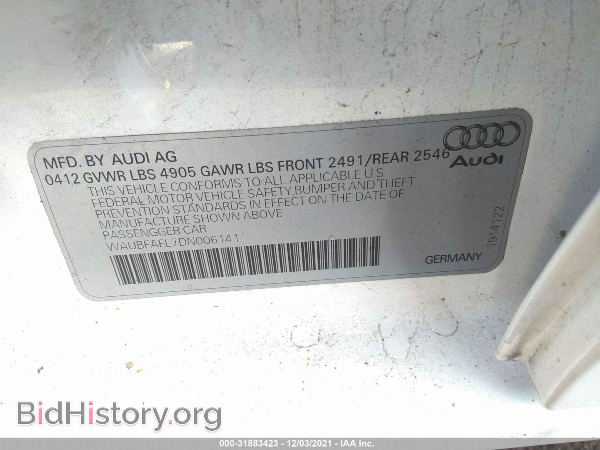 2013 AUDI A4 - VIN: WAUBFAFL7DN006141 - Фото 9
