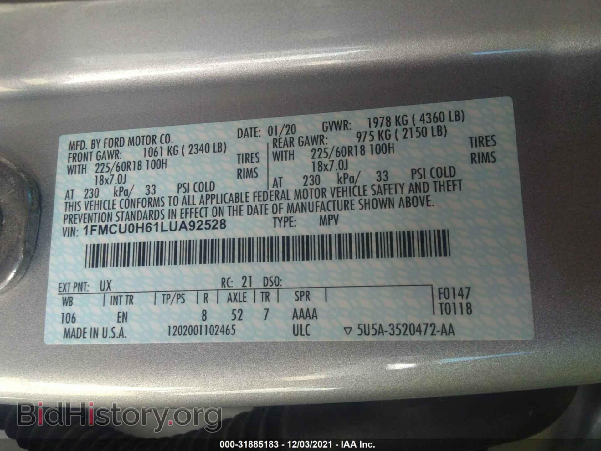 2020 FORD ESCAPE - VIN: 1FMCU0H61LUA92528 - Photo 9