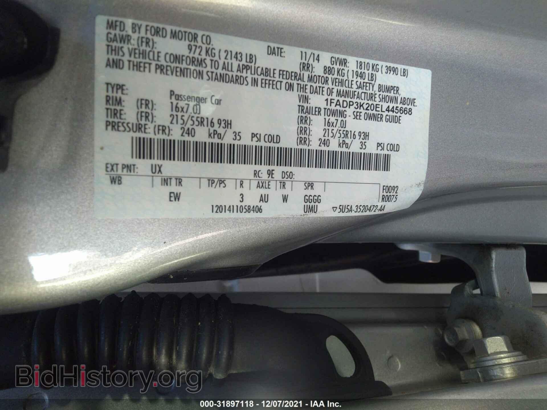 2014 FORD FOCUS - VIN: 1FADP3K20EL445668 - Фото 9