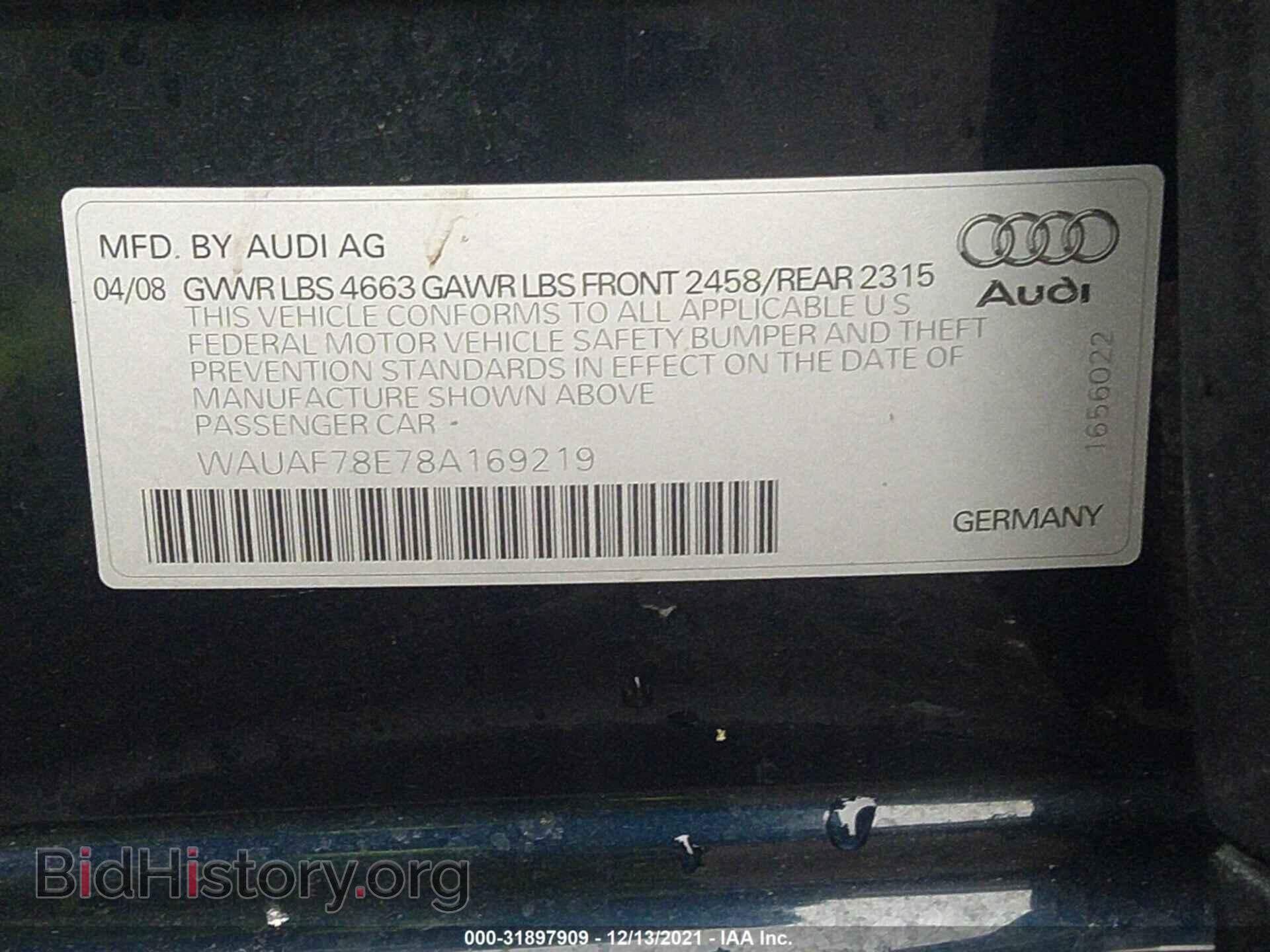 2008 AUDI A4 - VIN: WAUAF78E78A169219 - Фото 9