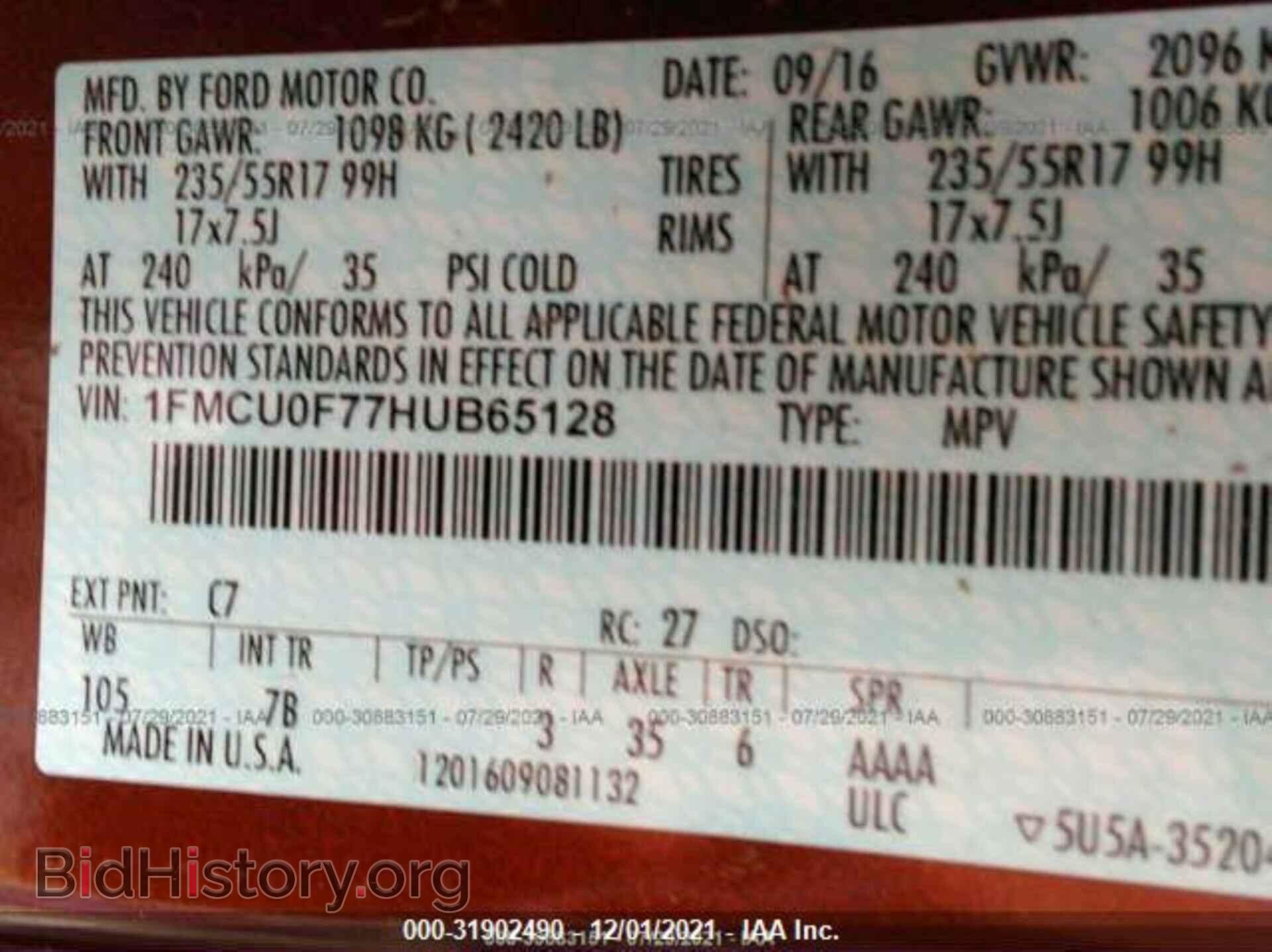 2017 FORD ESCAPE - VIN: 1FMCU0F77HUB65128 - Фото 9