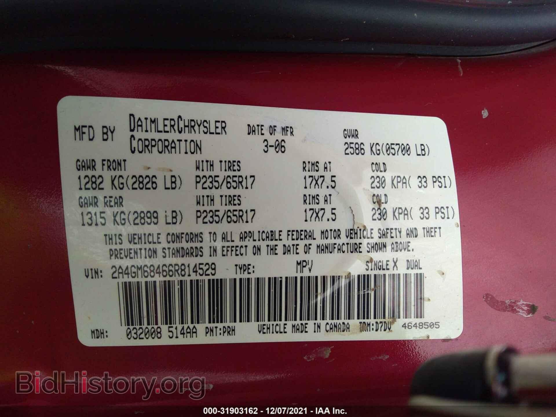 2006 CHRYSLER PACIFICA - VIN: 2A4GM68466R814529 - Фото 9