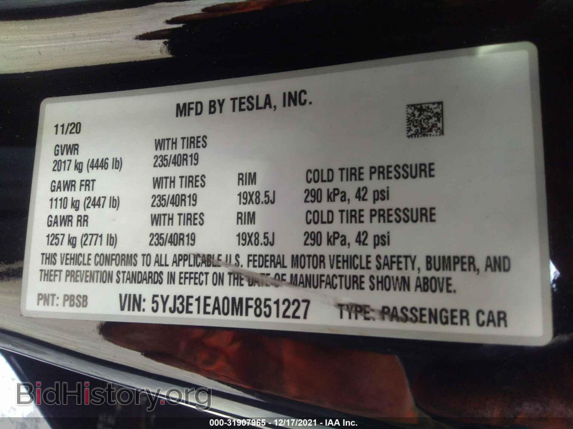 2021 TESLA MODEL 3 - VIN: 5YJ3E1EA0MF851227 - Photo 9