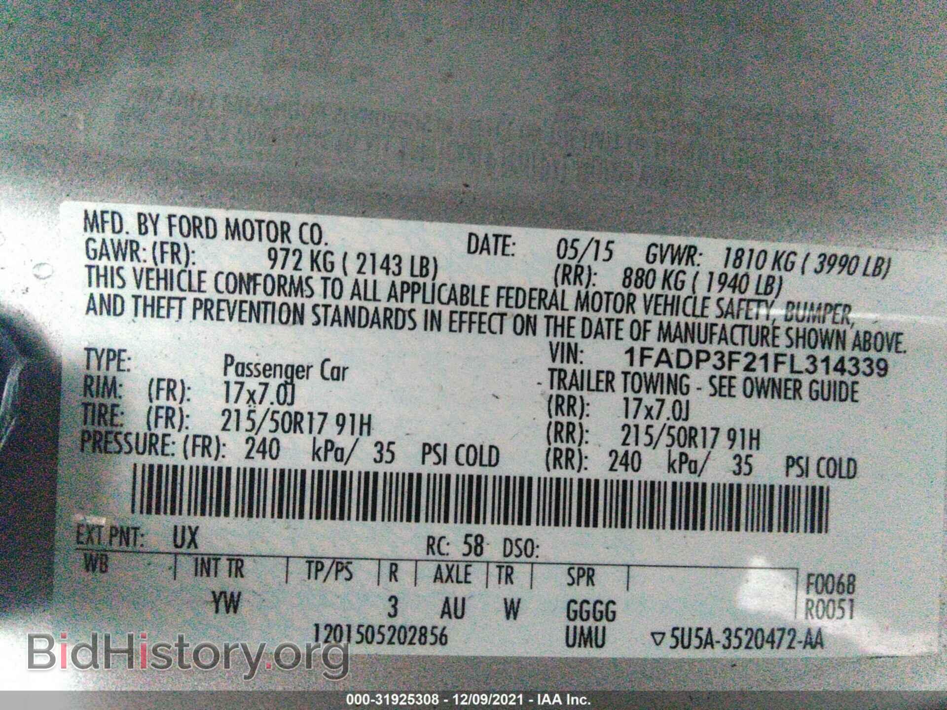 2015 FORD FOCUS - VIN: 1FADP3F21FL314339 - Фото 9