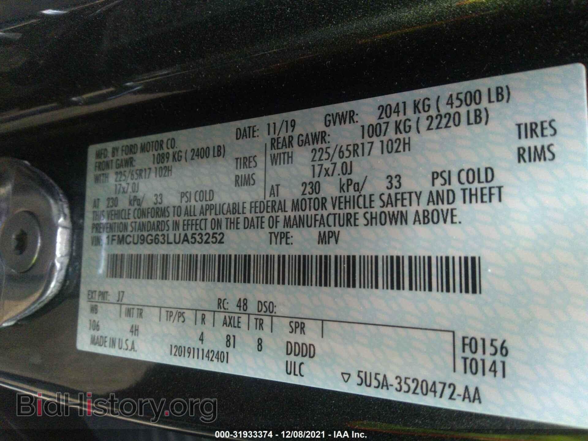 2020 FORD ESCAPE - VIN: 1FMCU9G63LUA53252 - Photo 9