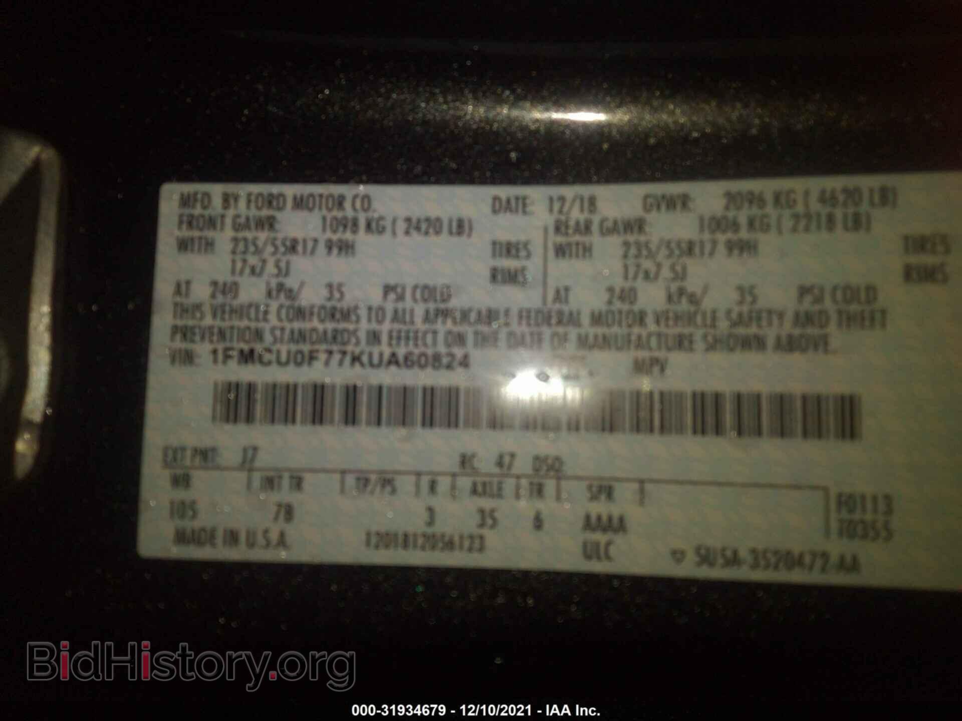 2019 FORD ESCAPE - VIN: 1FMCU0F77KUA60824 - Фото 9