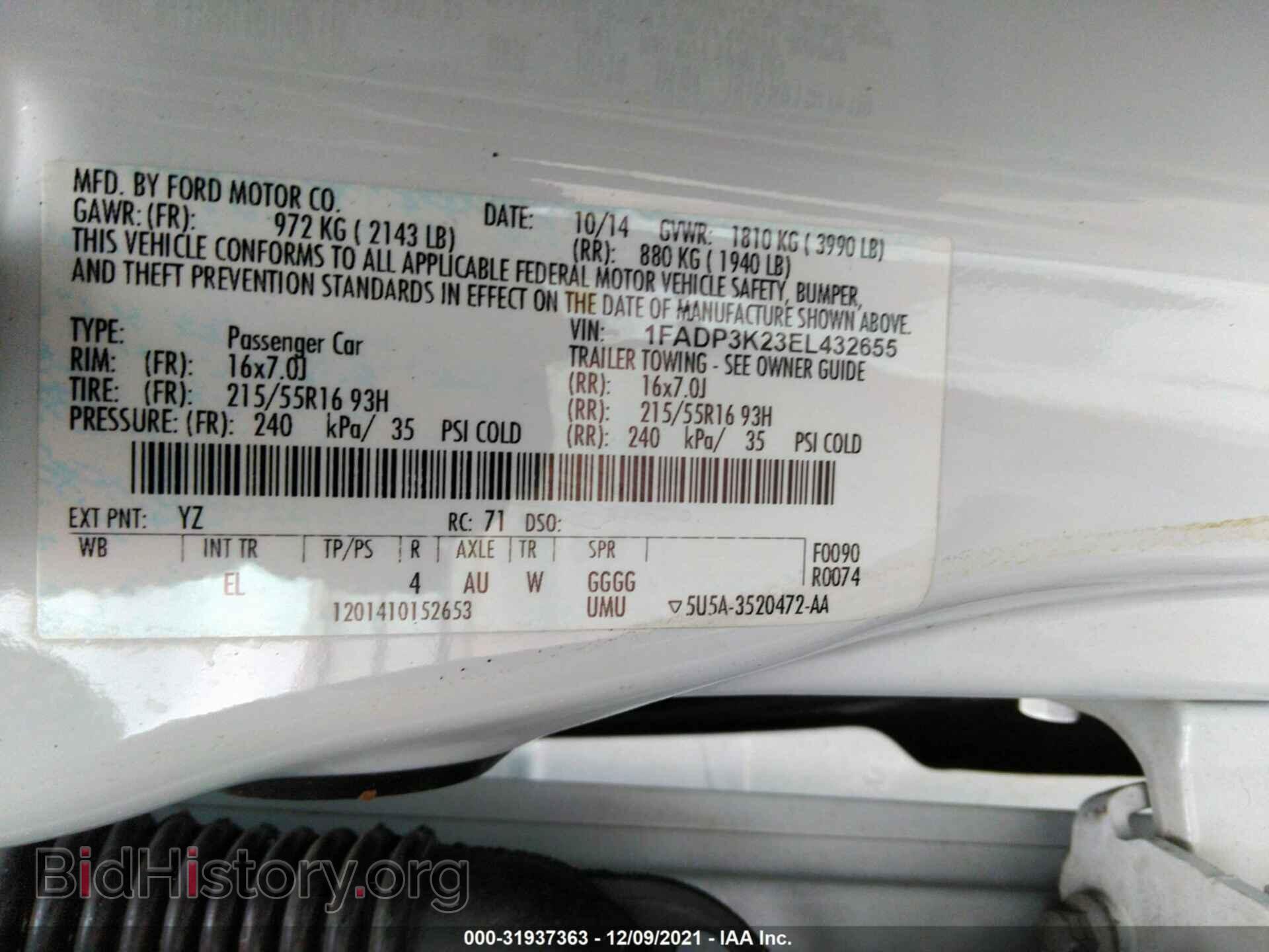 2014 FORD FOCUS - VIN: 1FADP3K23EL432655 - Фото 9