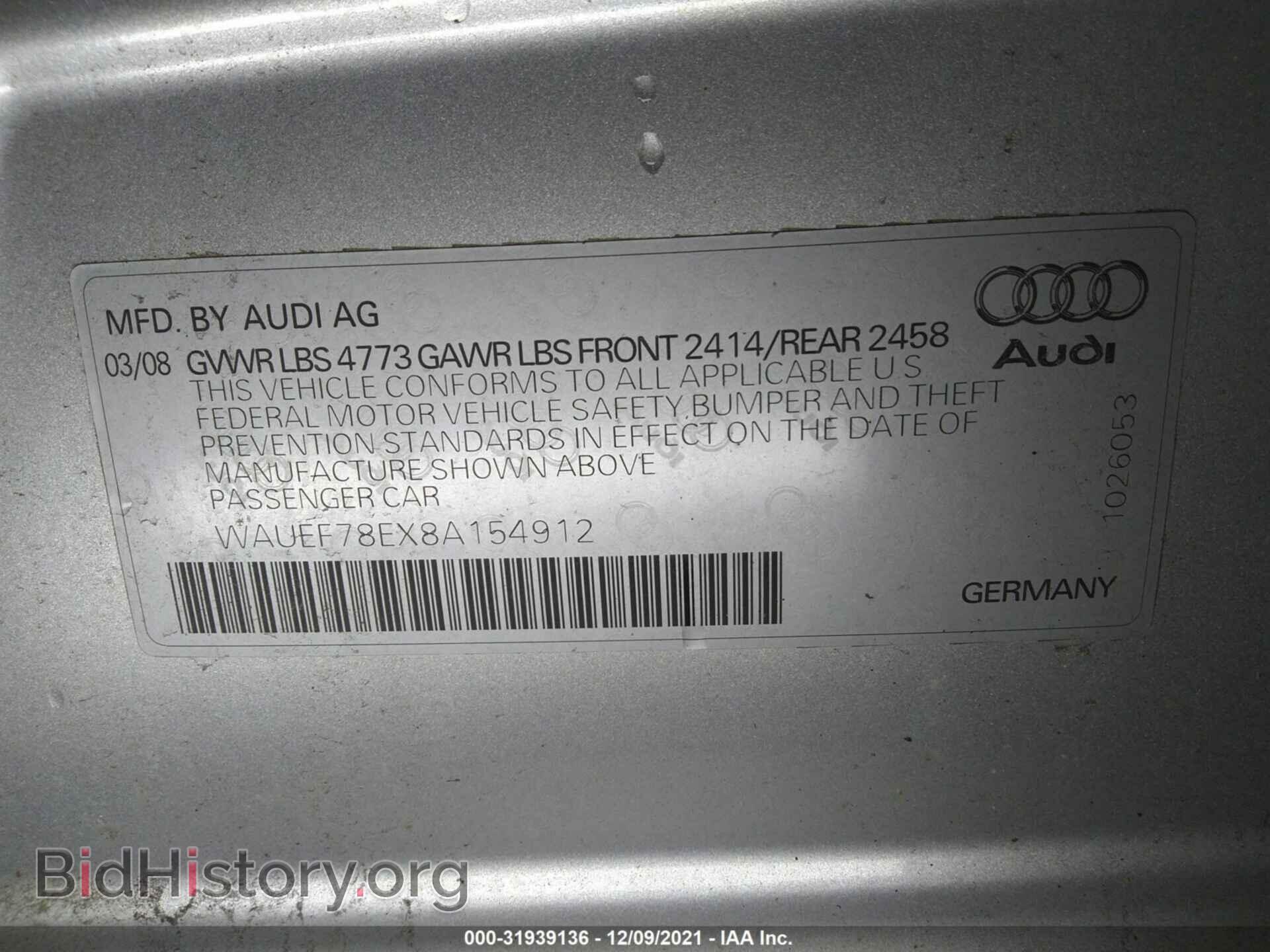 2008 AUDI A4 - VIN: WAUEF78EX8A154912 - Фото 9