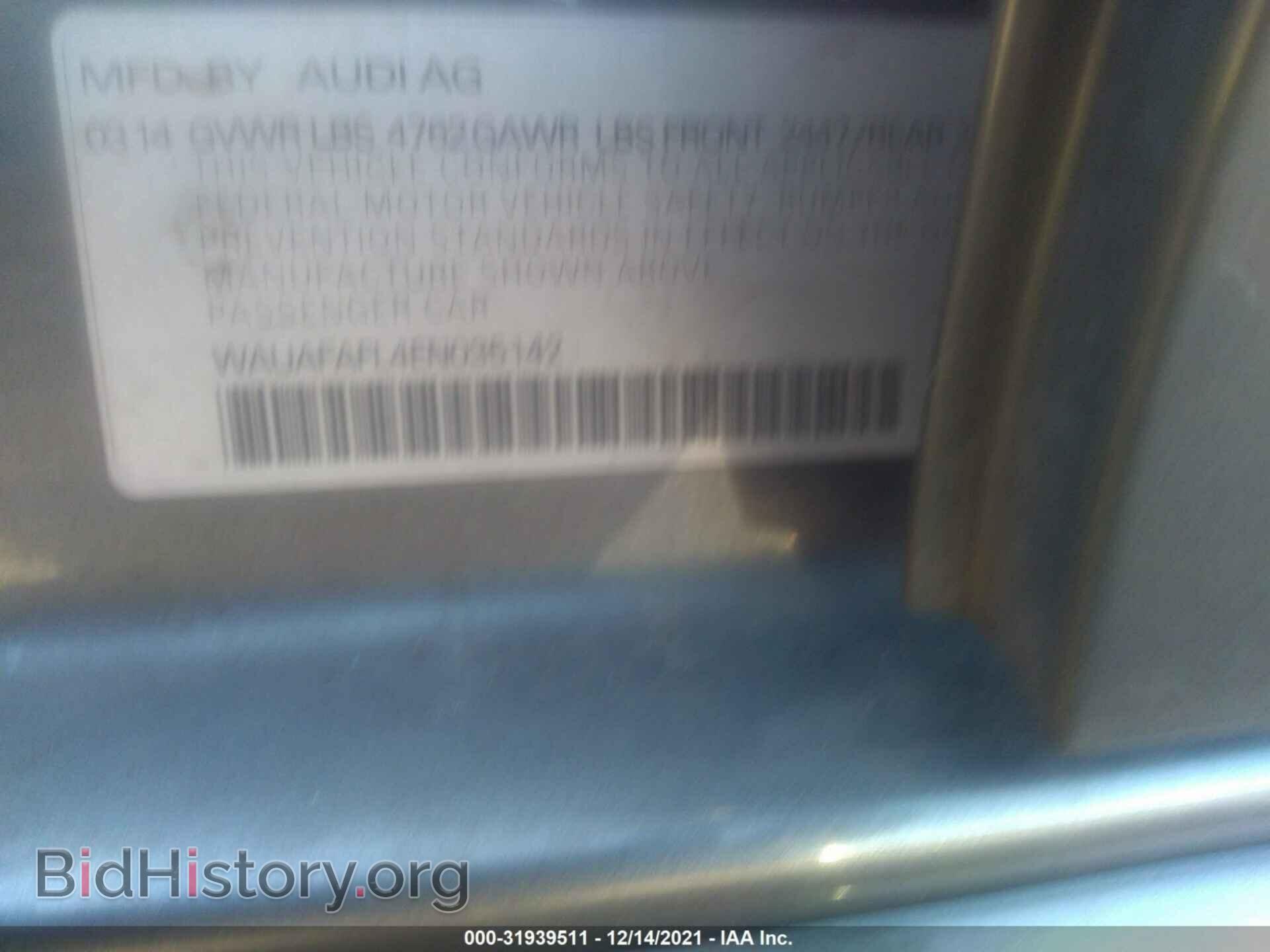 2014 AUDI A4 - VIN: WAUAFAFL4EN035142 - Фото 9