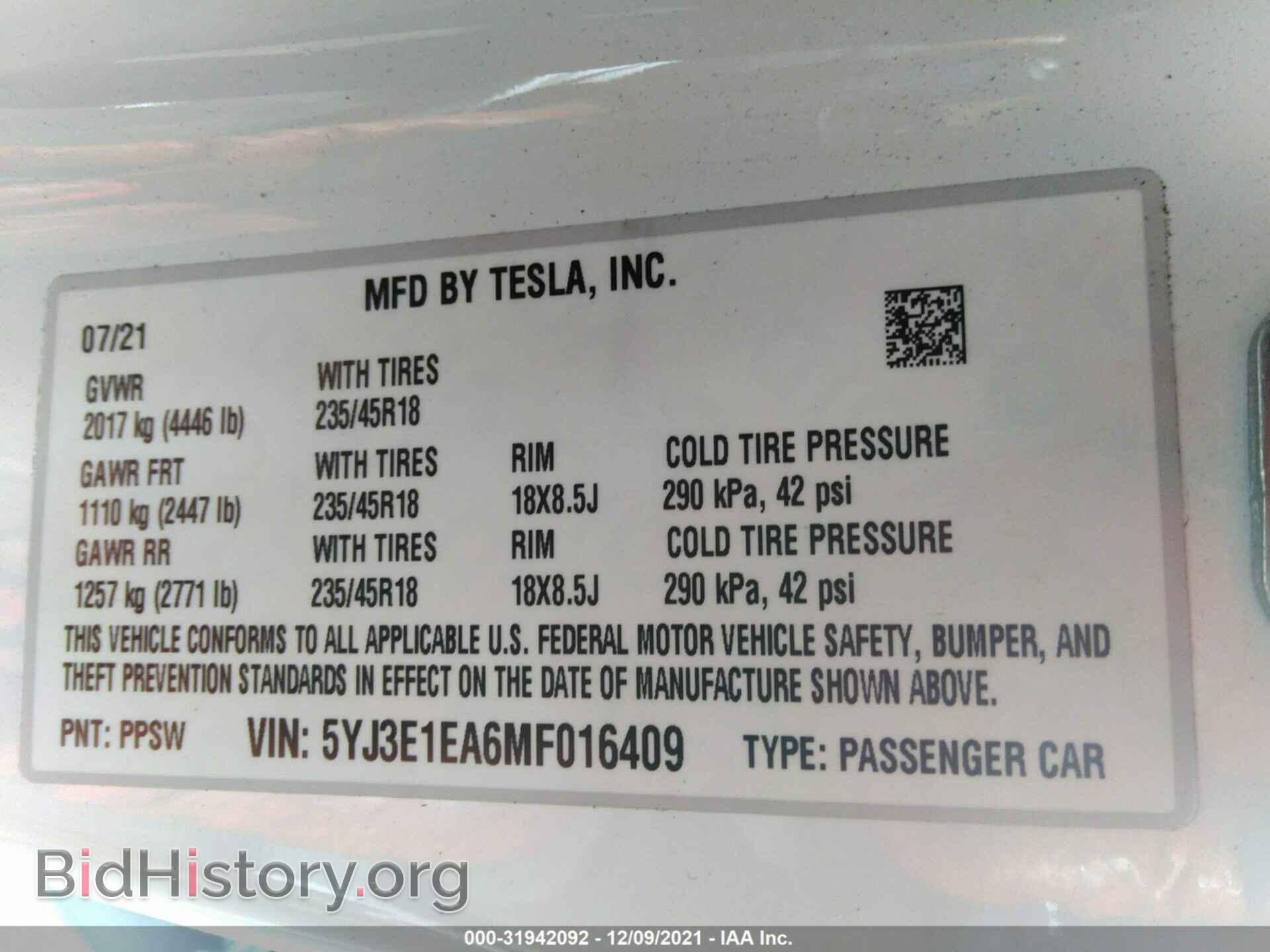 2021 TESLA MODEL 3 - VIN: 5YJ3E1EA6MF016409 - Photo 9