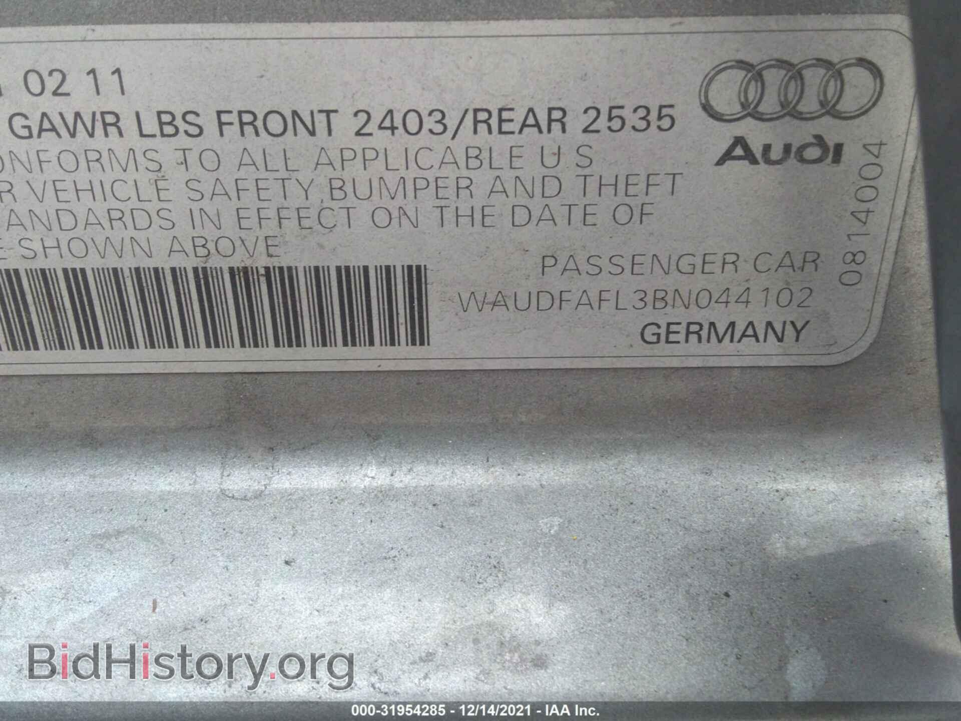 2011 AUDI A4 - VIN: WAUDFAFL3BN044102 - Фото 9
