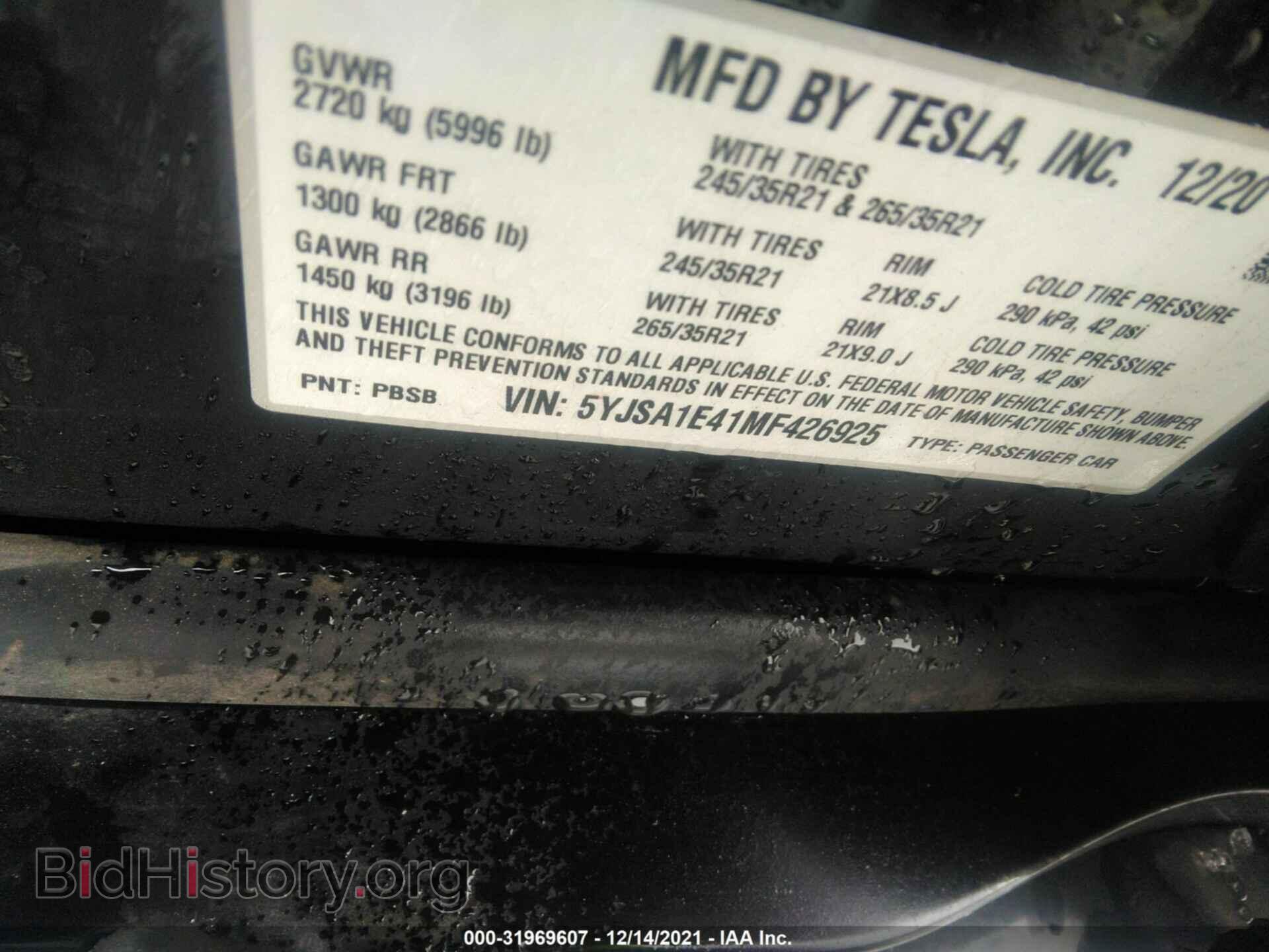 2021 TESLA MODEL S - VIN: 5YJSA1E41MF426925 - Photo 9