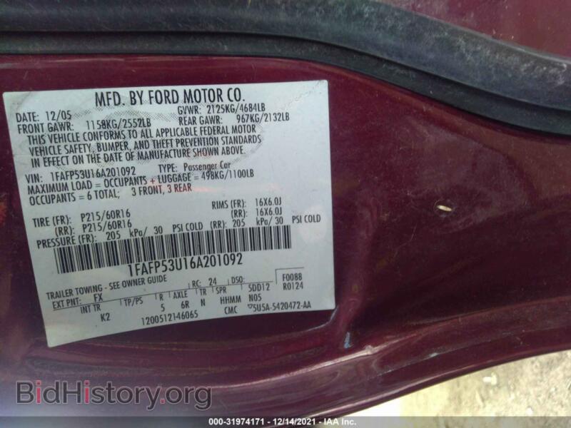 2006 Ford TAURUS (VIN 1FAFP53U16A201092) — photo 9 of 15