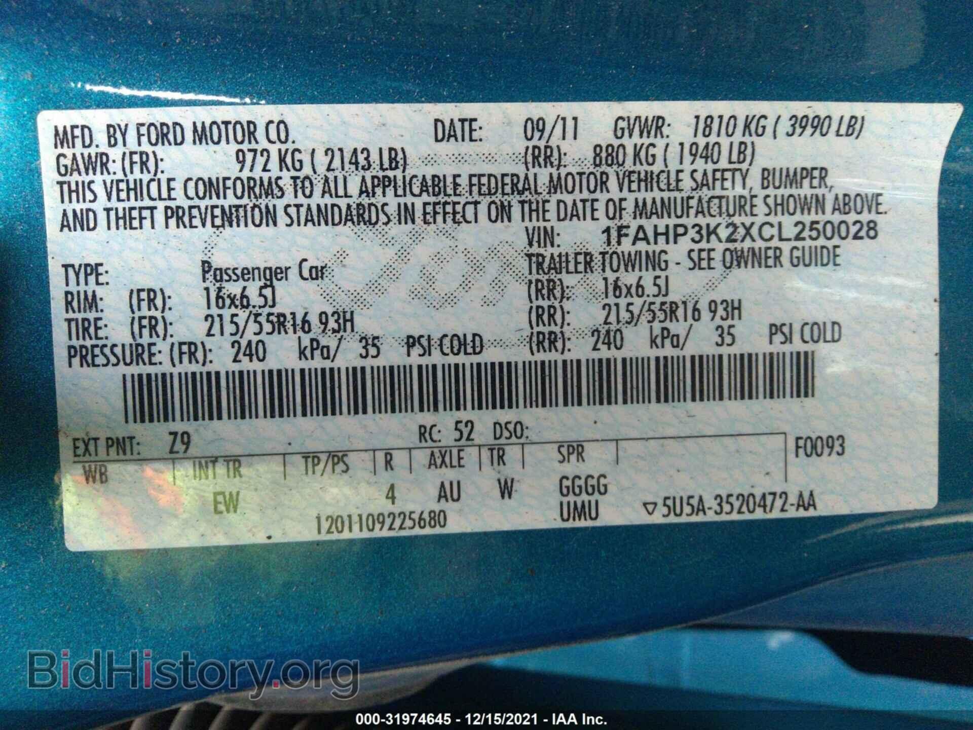 2012 FORD FOCUS - VIN: 1FAHP3K2XCL250028 - Фото 9
