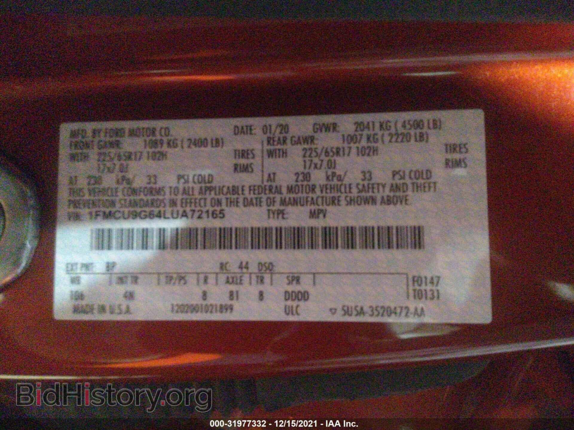2020 FORD ESCAPE - VIN: 1FMCU9G64LUA72165 - Photo 9