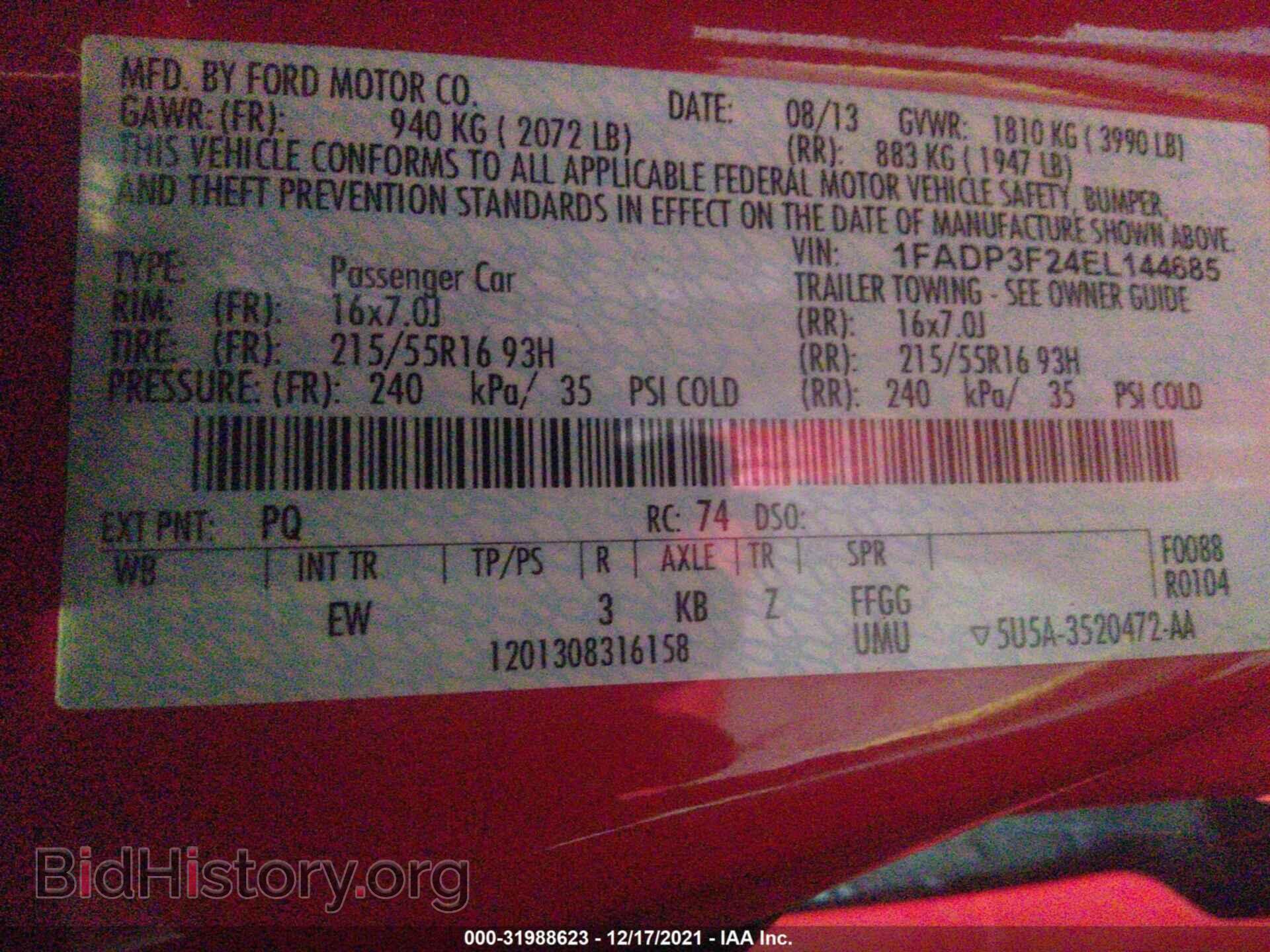 2014 FORD FOCUS - VIN: 1FADP3F24EL144685 - Фото 9