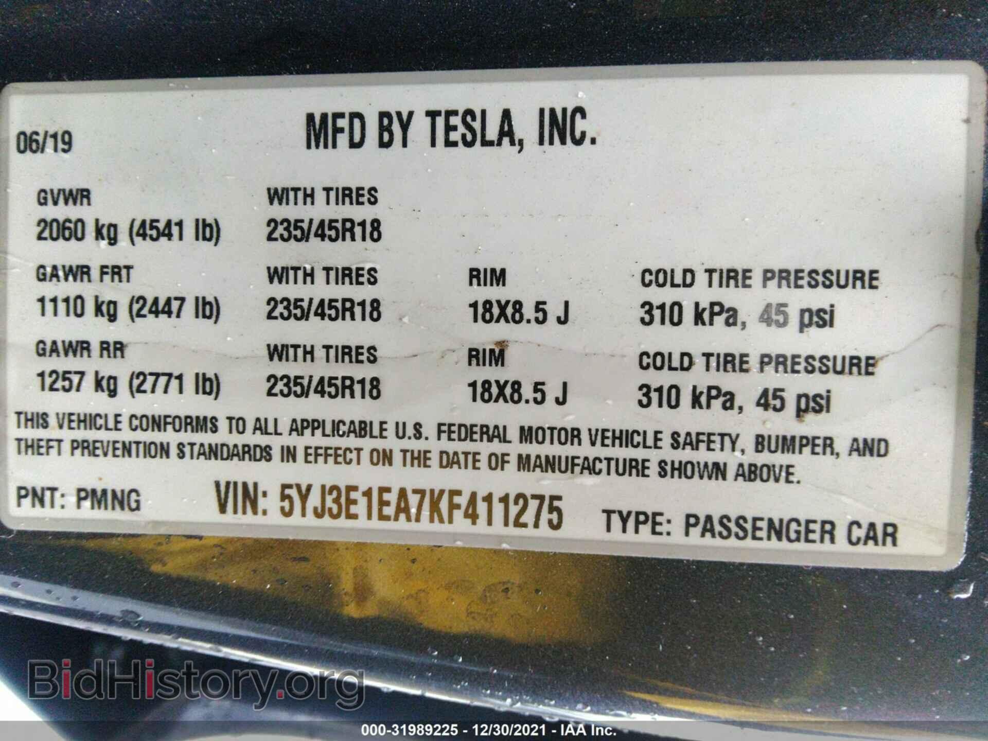 2019 TESLA MODEL 3 - VIN: 5YJ3E1EA7KF411275 - Photo 9