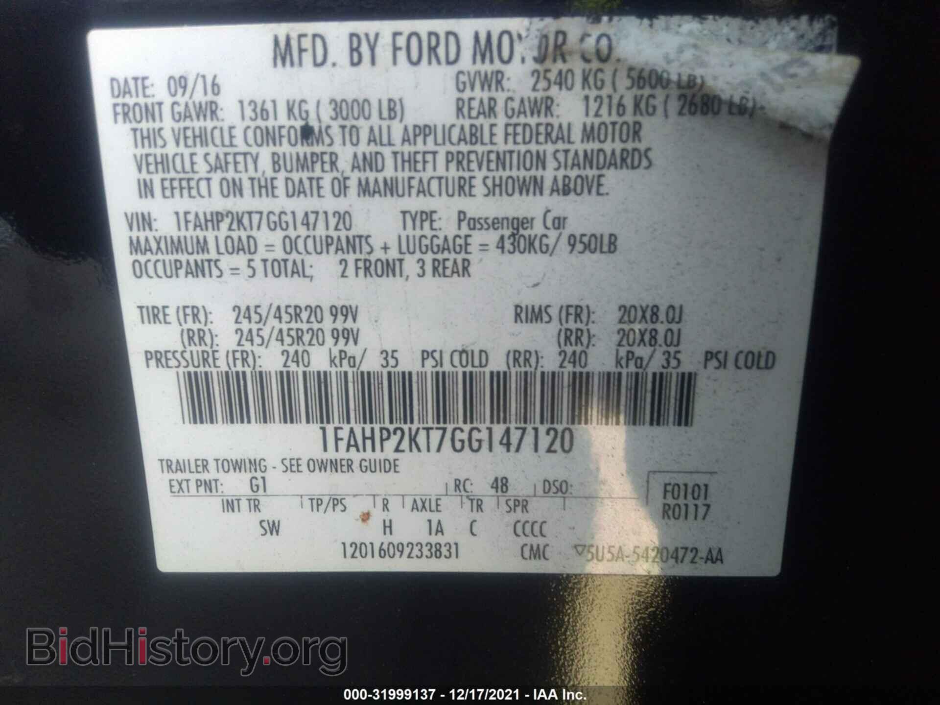 2016 FORD TAURUS - VIN: 1FAHP2KT7GG147120 - Фото 9
