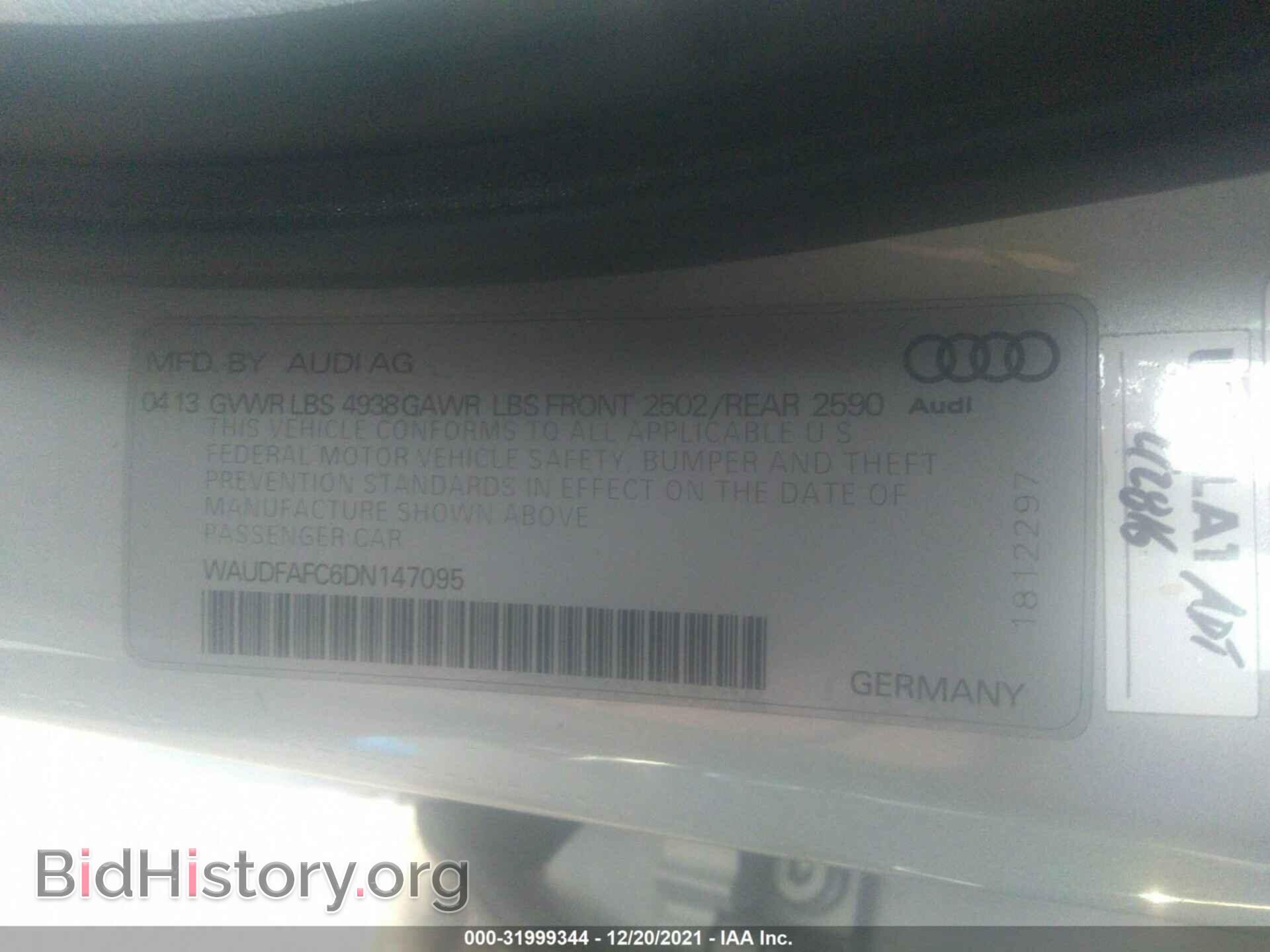 2013 AUDI A6 - VIN: WAUDFAFC6DN147095 - Фото 9