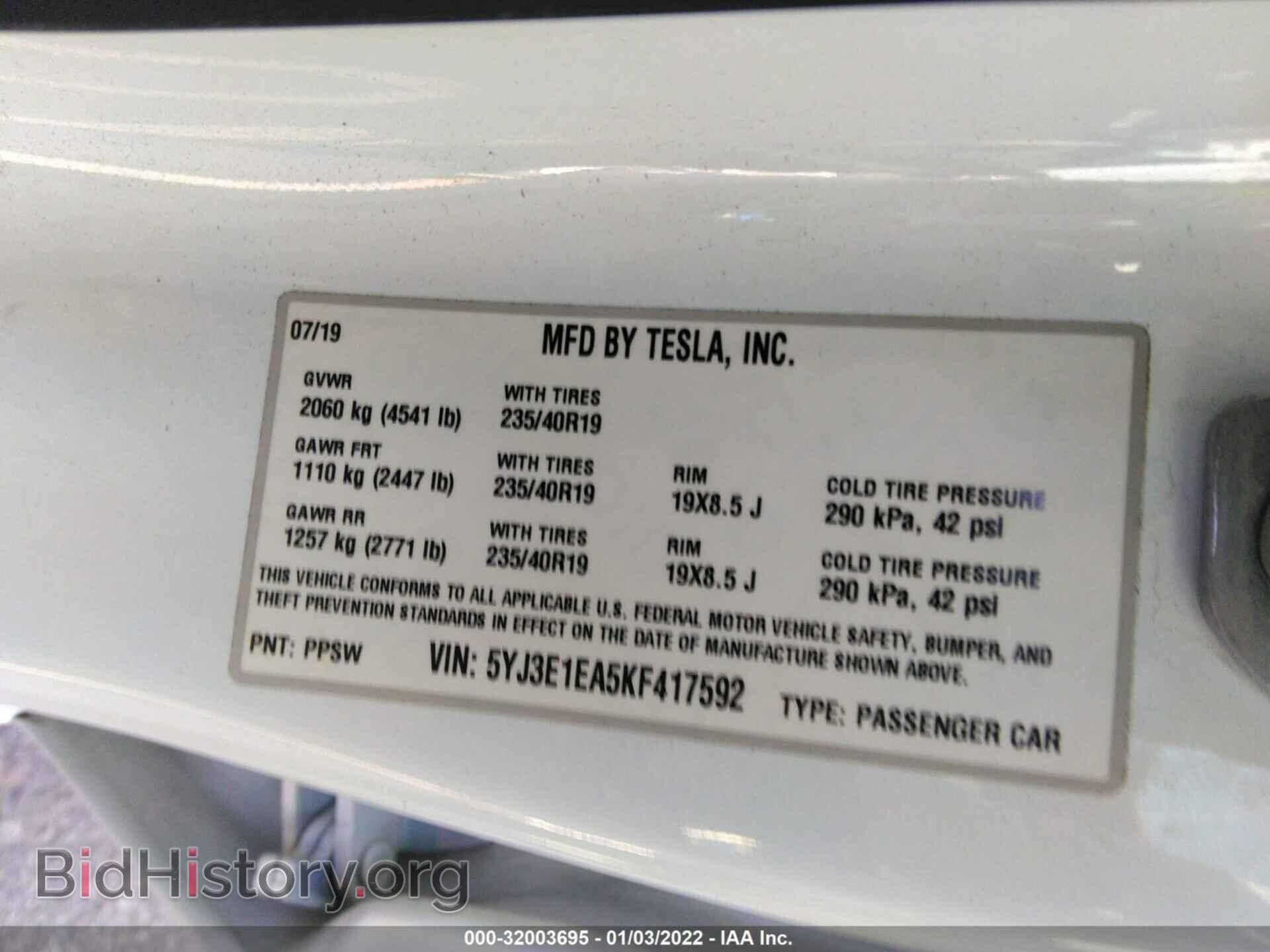 2019 TESLA MODEL 3 - VIN: 5YJ3E1EA5KF417592 - Фото 9