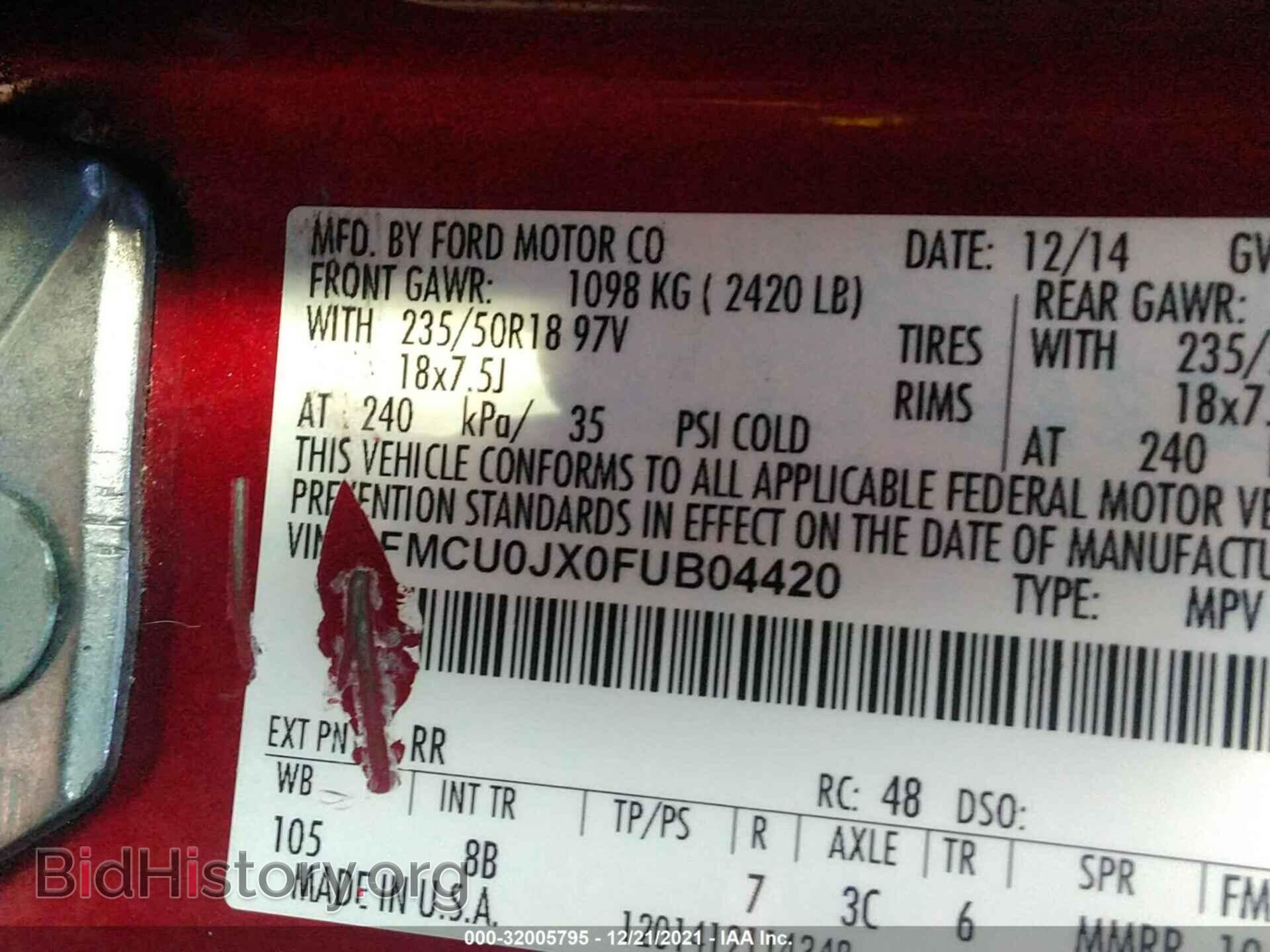 2015 FORD ESCAPE - VIN: 1FMCU0JX0FUB04420 - Фото 9