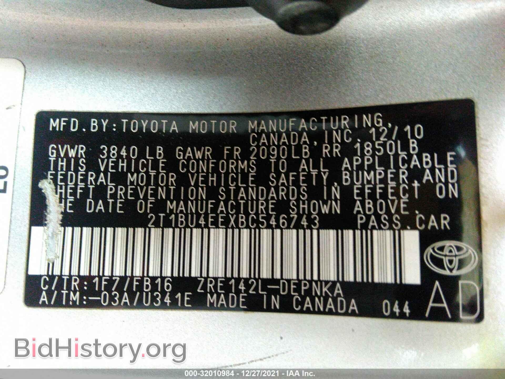 2011 TOYOTA COROLLA - VIN: 2T1BU4EEXBC546743 - Фото 9