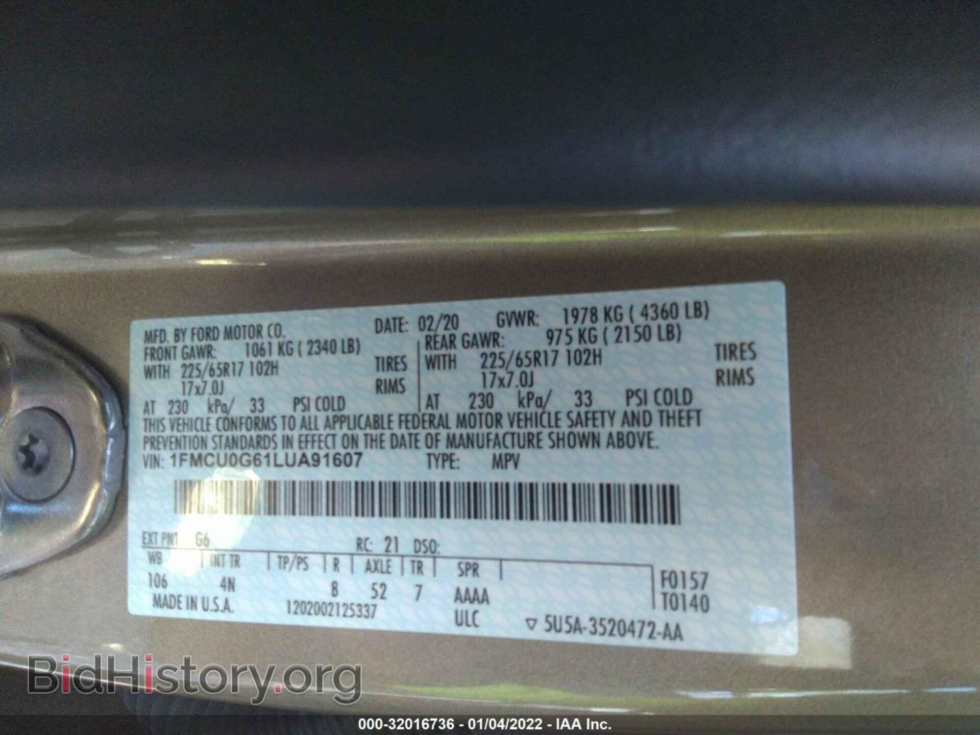 2020 FORD ESCAPE - VIN: 1FMCU0G61LUA91607 - Photo 9