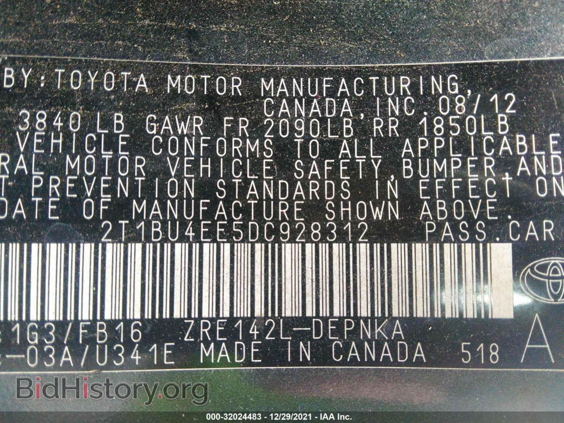 2013 TOYOTA COROLLA - VIN: 2T1BU4EE5DC928312 - Фото 9