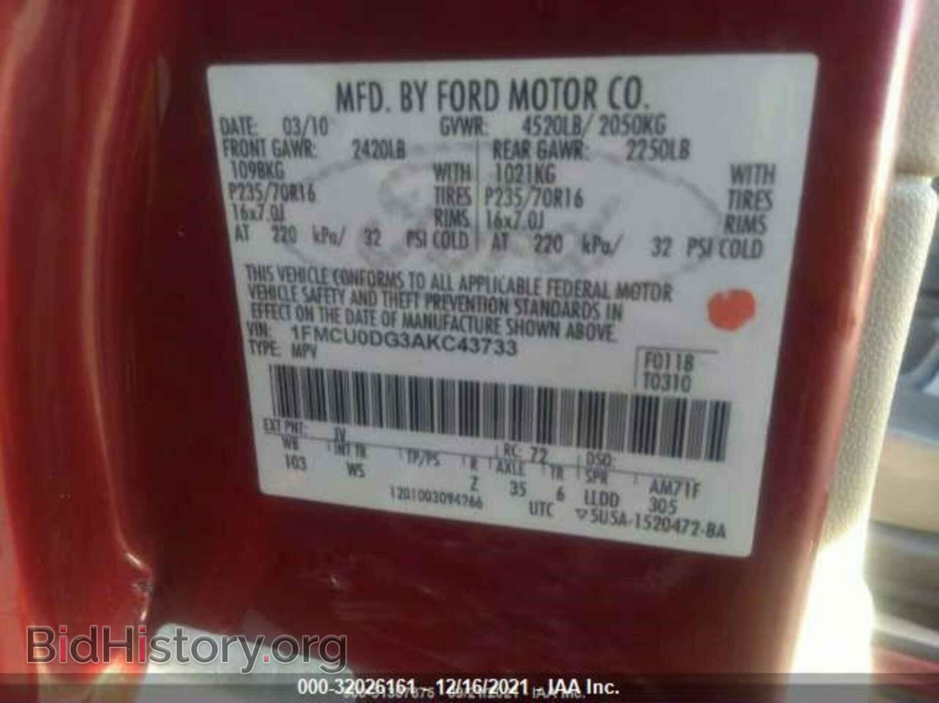 2010 FORD ESCAPE - VIN: 1FMCU0DG3AKC43733 - Фото 9