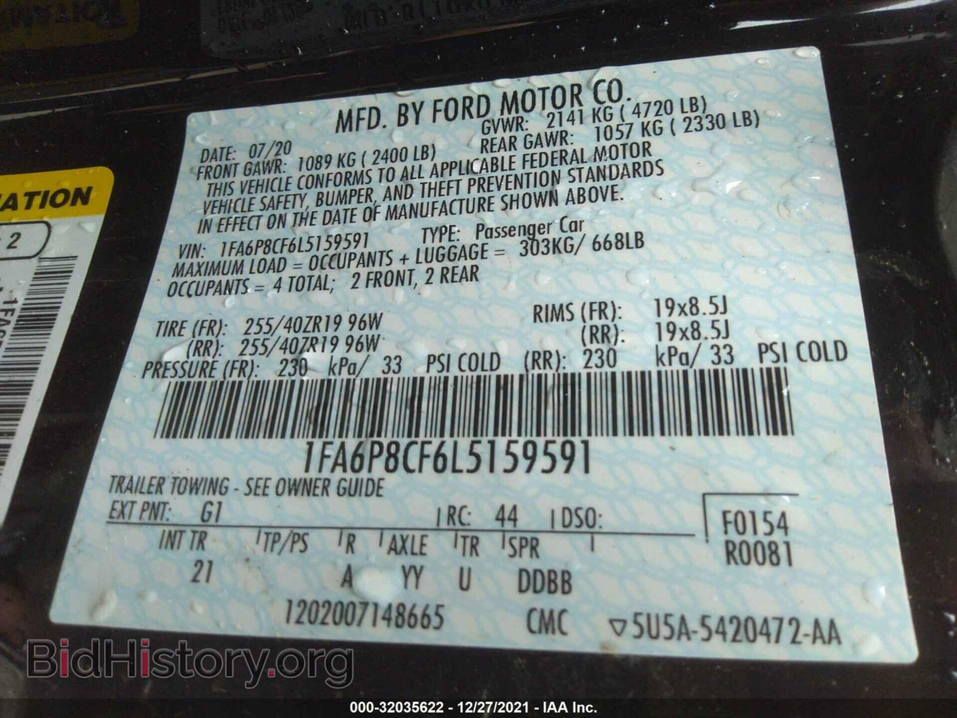 2020 FORD MUSTANG - VIN: 1FA6P8CF6L5159591 - Фото 9