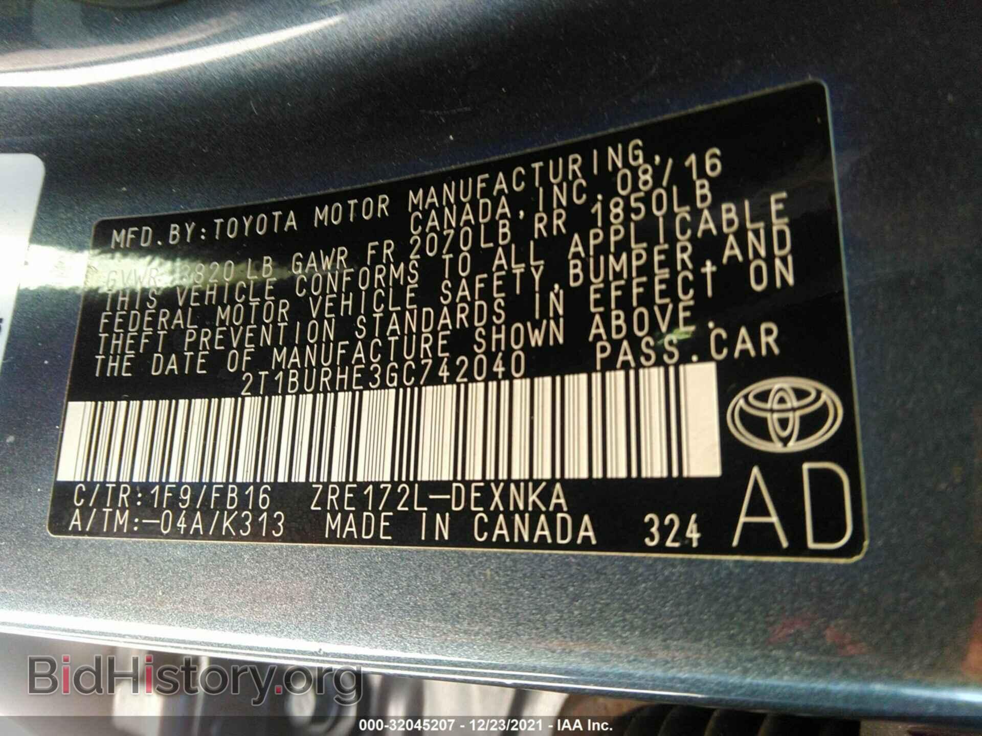 2016 TOYOTA COROLLA - VIN: 2T1BURHE3GC742040 - Фото 9