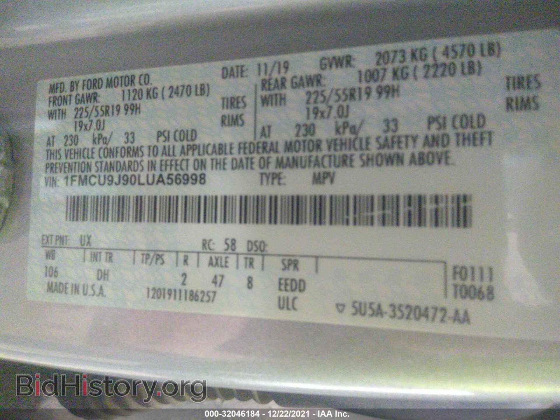 2020 FORD ESCAPE - VIN: 1FMCU9J90LUA56998 - Photo 9