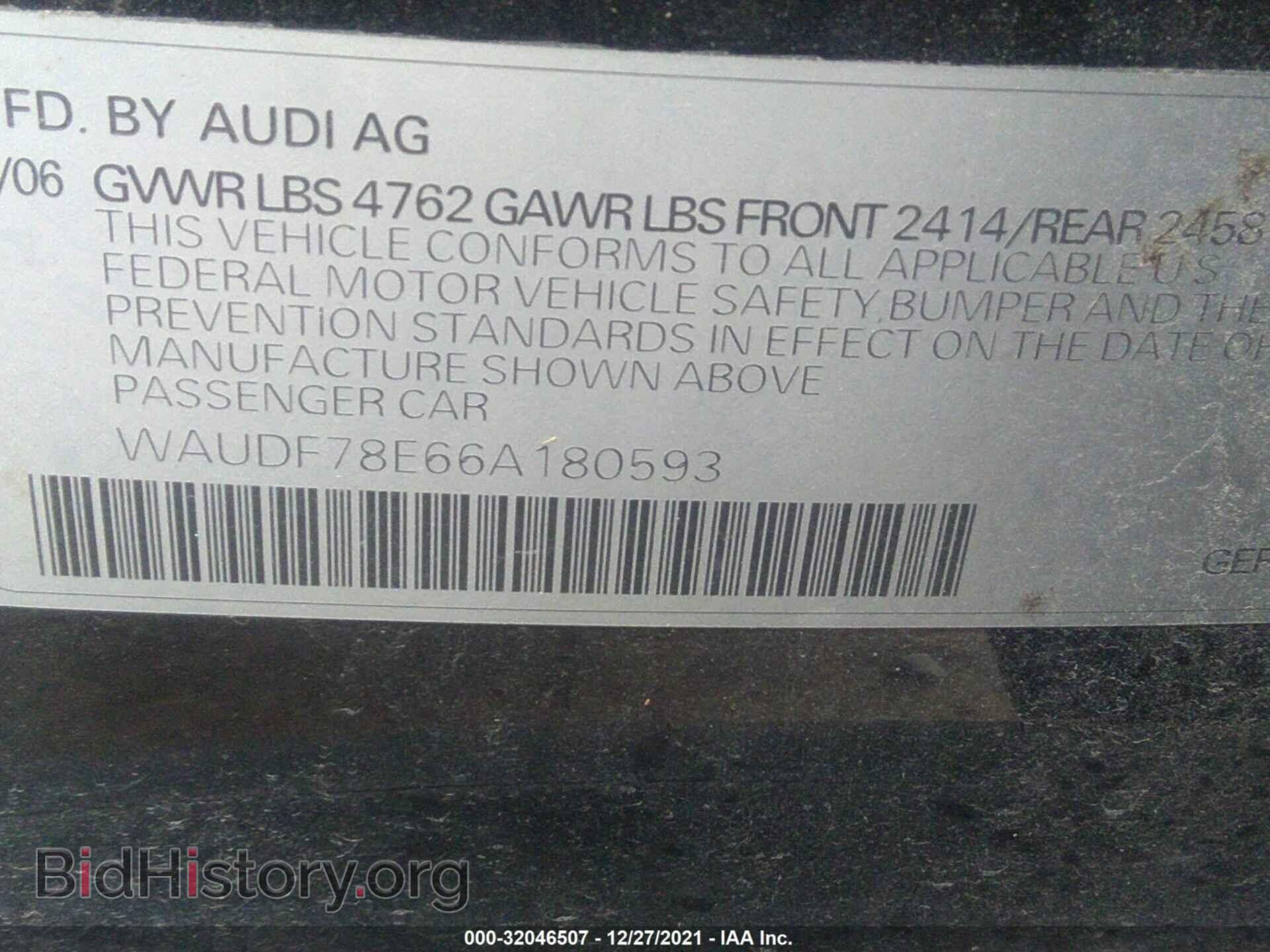 2006 AUDI A4 - VIN: WAUDF78E66A180593 - Фото 9