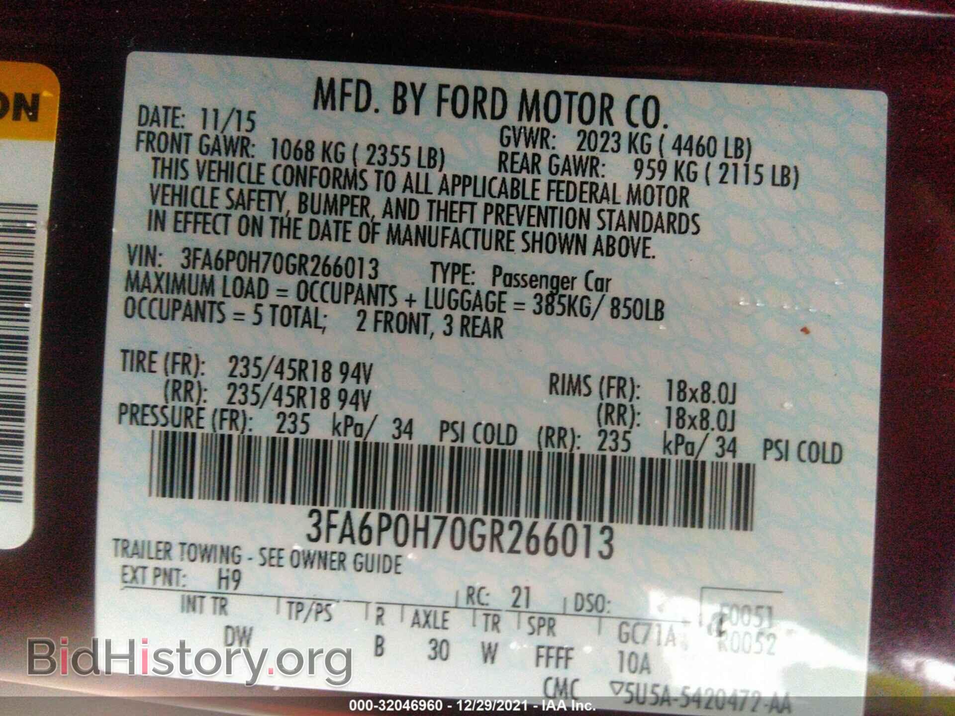 2016 FORD FUSION - VIN: 3FA6P0H70GR266013 - Фото 9
