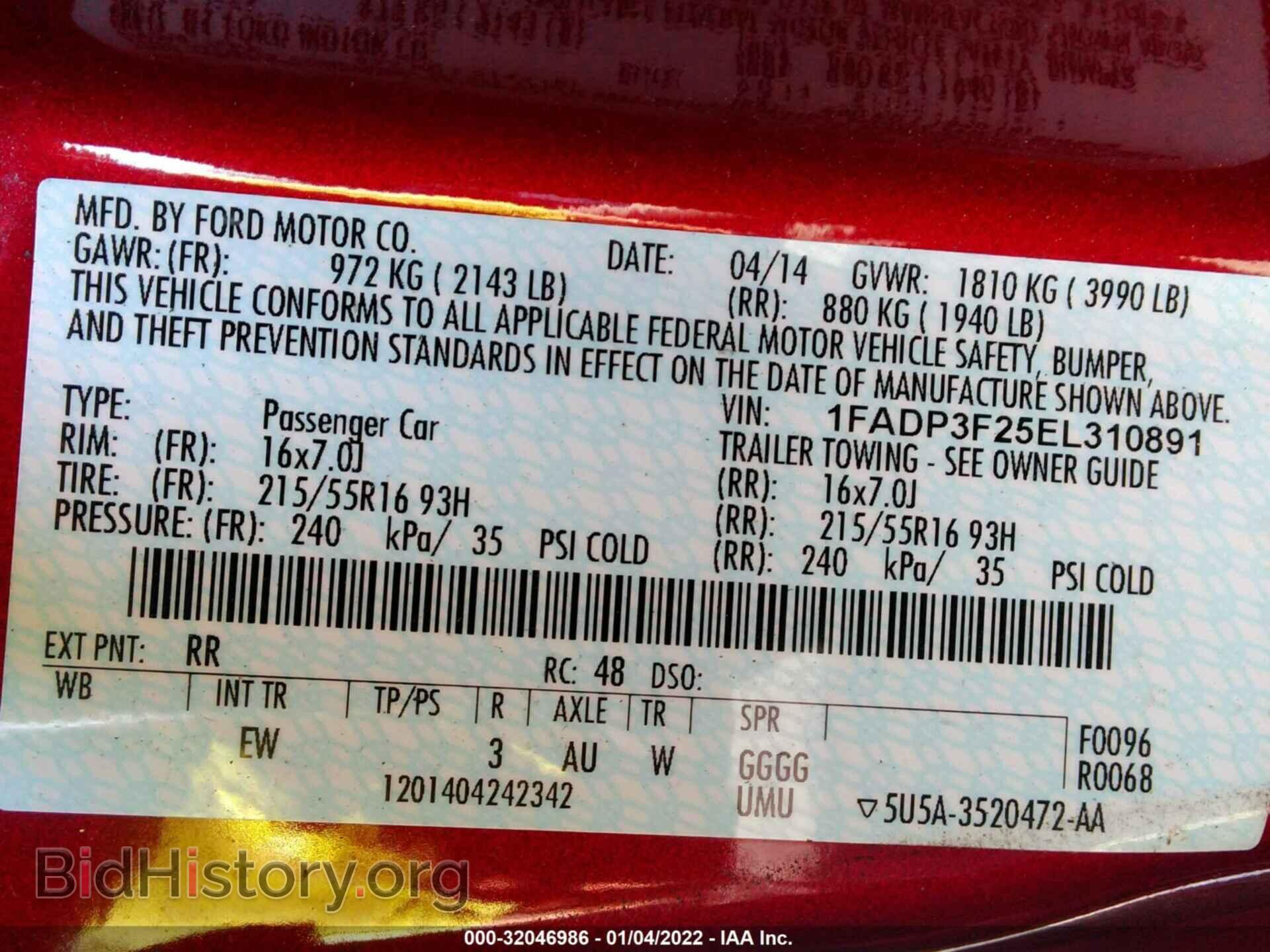 2014 FORD FOCUS - VIN: 1FADP3F25EL310891 - Фото 9