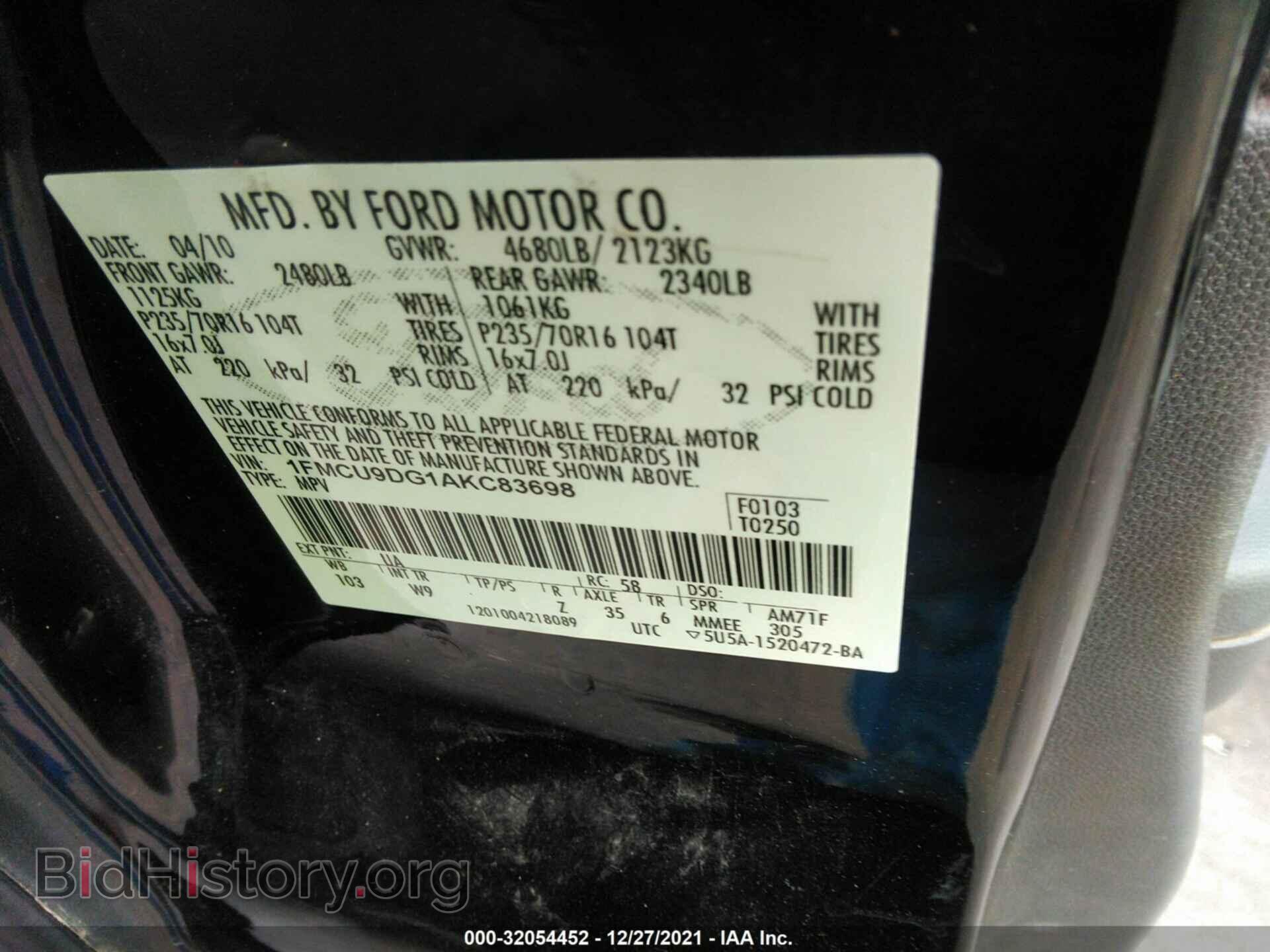2010 FORD ESCAPE - VIN: 1FMCU9DG1AKC83698 - Фото 9