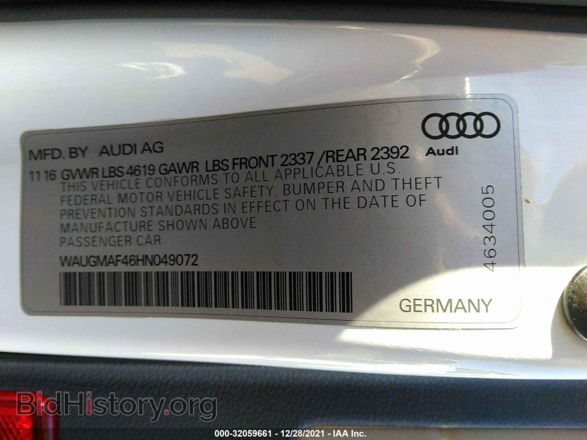 2017 AUDI A4 - VIN: WAUGMAF46HN049072 - Фото 9