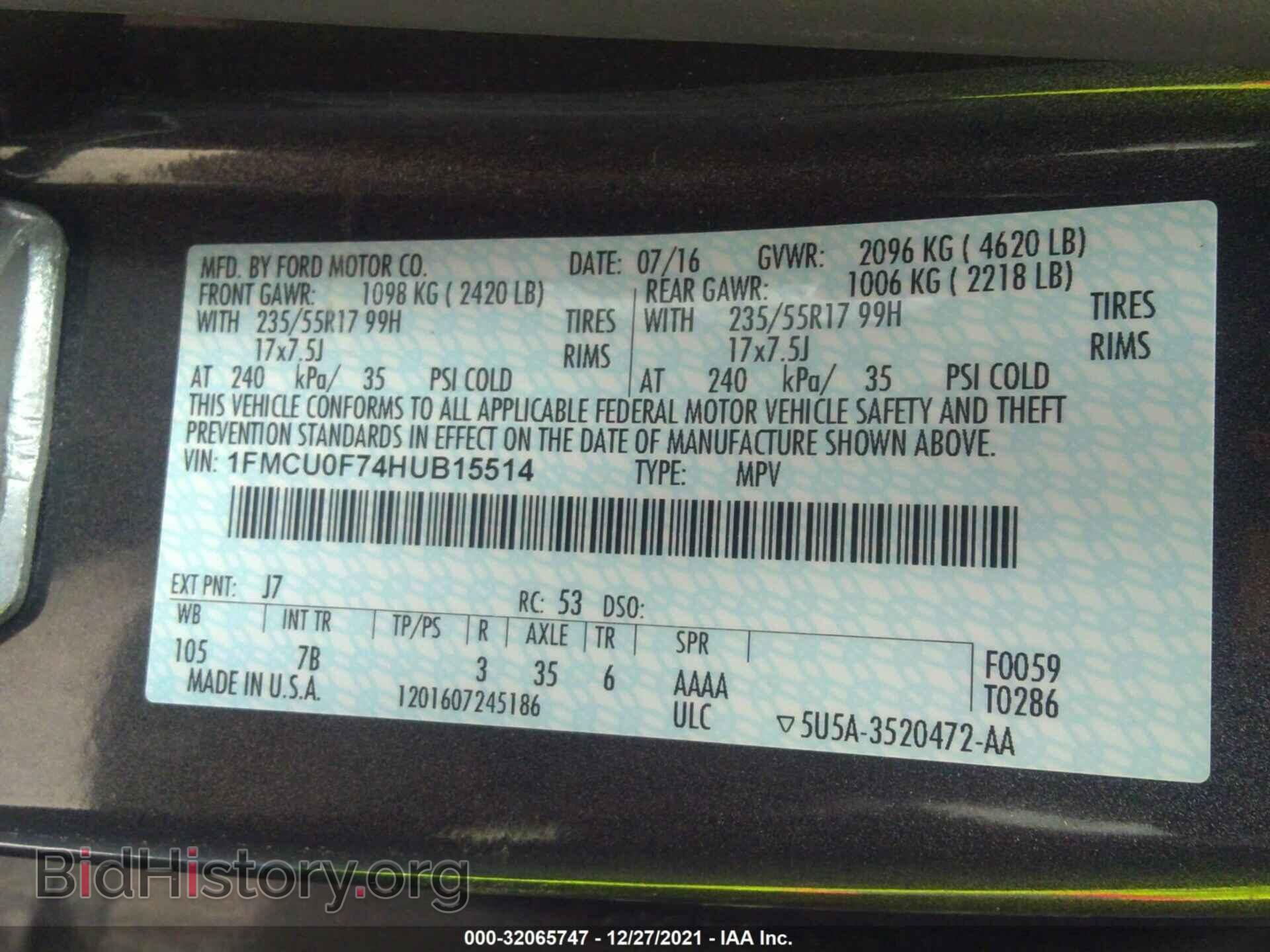 2017 FORD ESCAPE - VIN: 1FMCU0F74HUB15514 - Photo 9