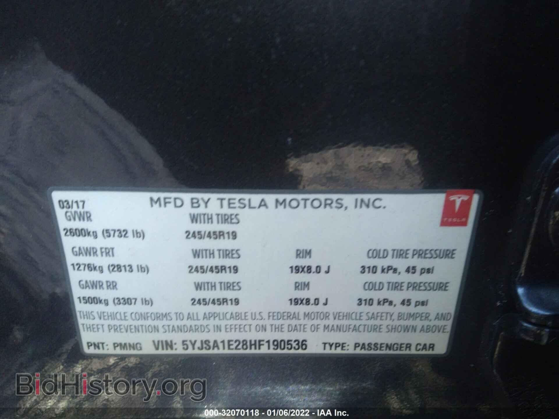 2017 TESLA MODEL S - VIN: 5YJSA1E28HF190536 - Фото 9
