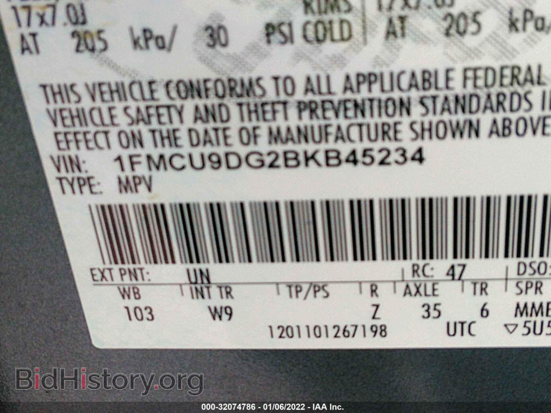 2011 FORD ESCAPE - VIN: 1FMCU9DG2BKB45234 - Фото 9