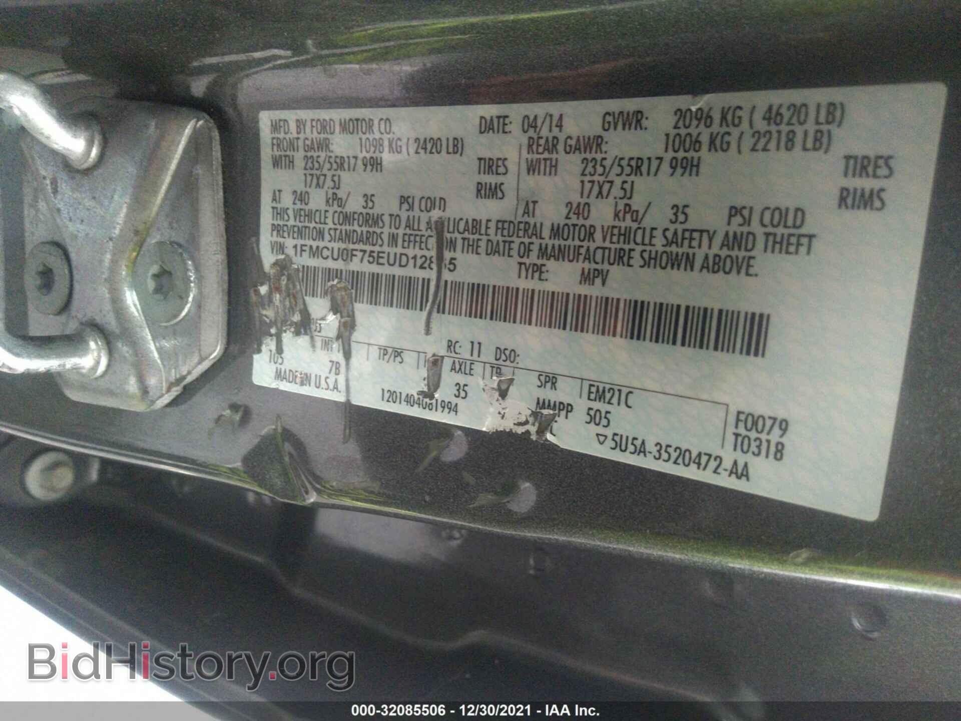 2014 FORD ESCAPE - VIN: 1FMCU0F75EUD12865 - Фото 9