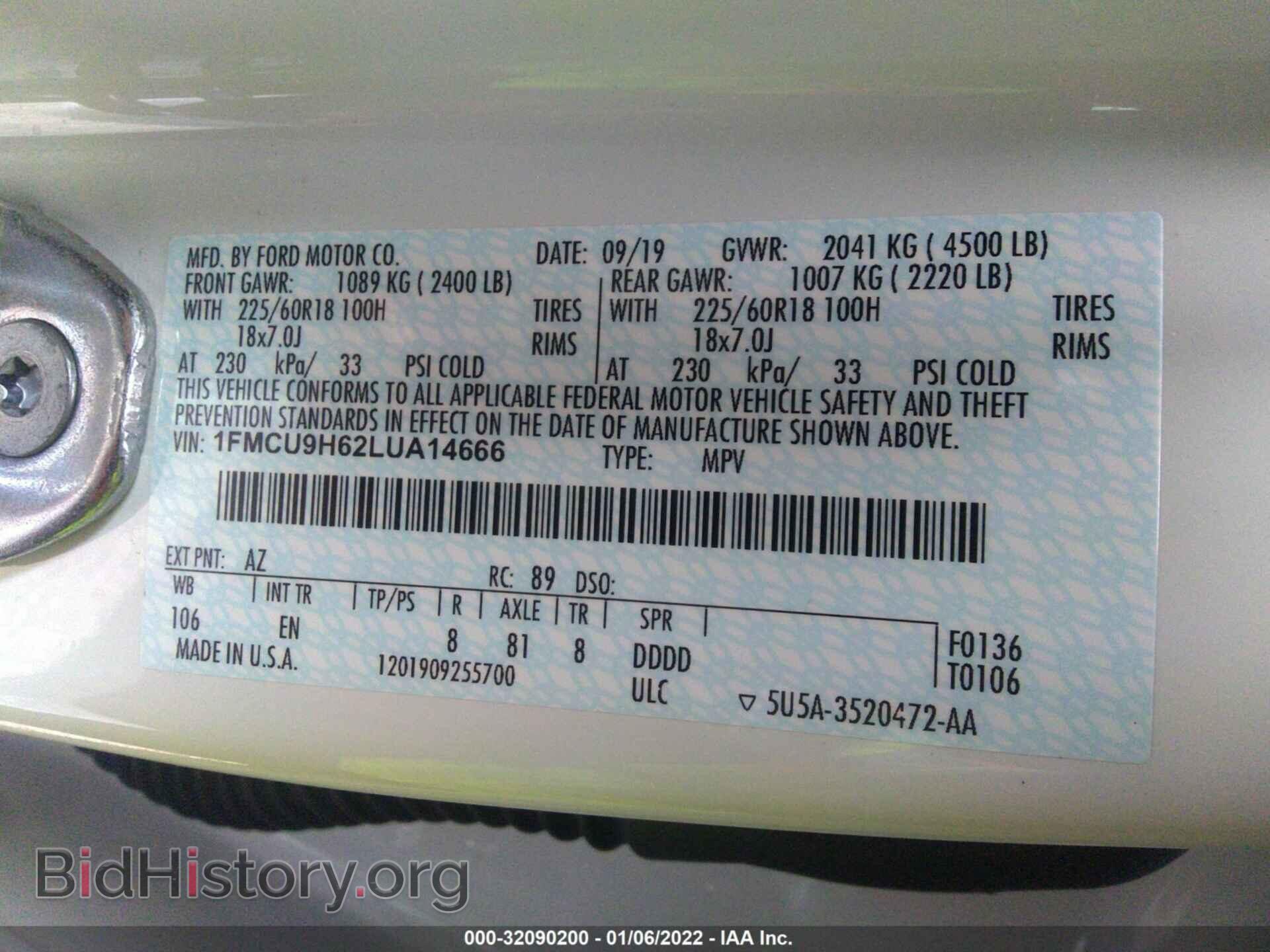 2020 FORD ESCAPE - VIN: 1FMCU9H62LUA14666 - Photo 9