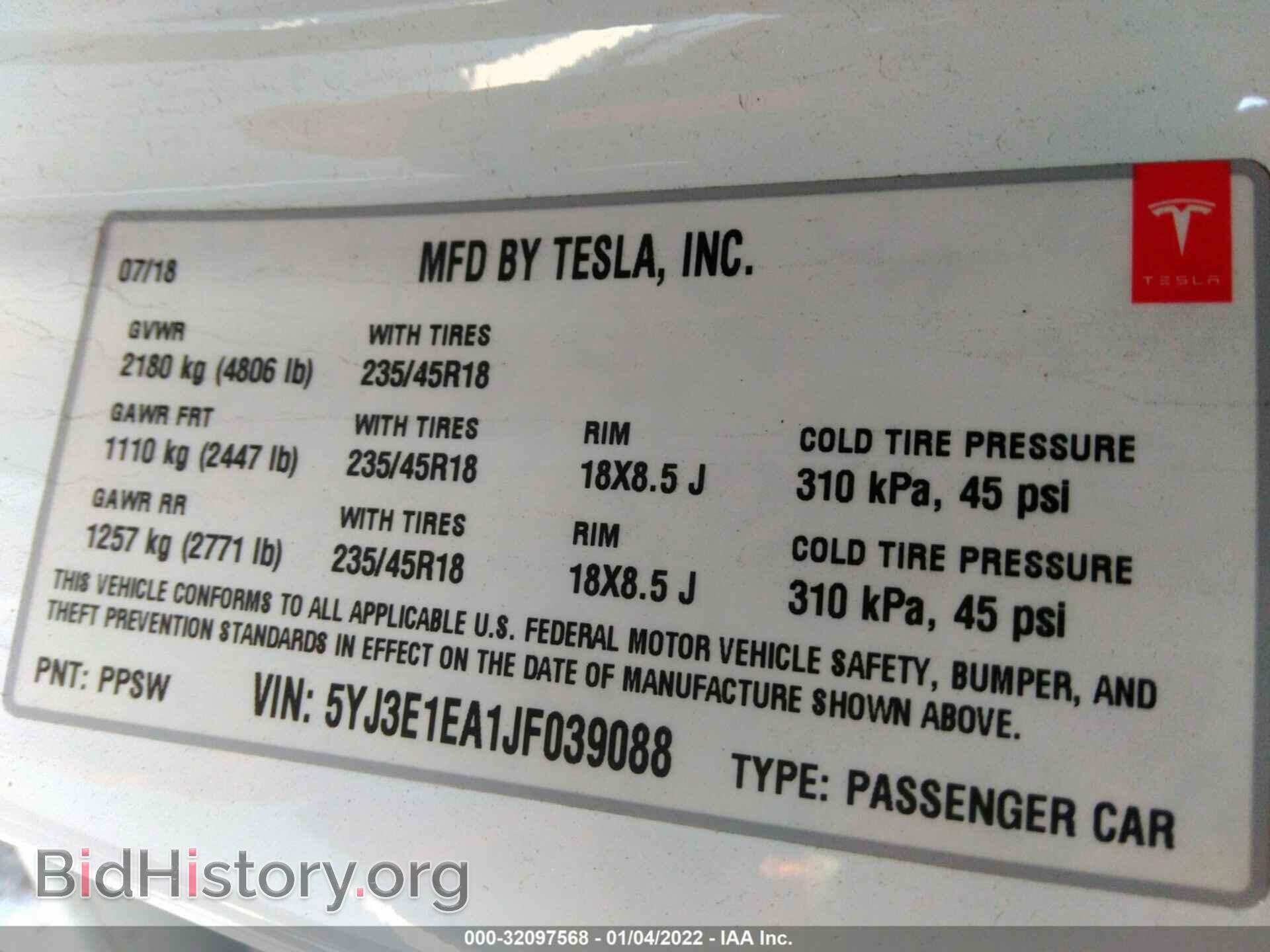 2018 TESLA MODEL 3 - VIN: 5YJ3E1EA1JF039088 - Фото 9
