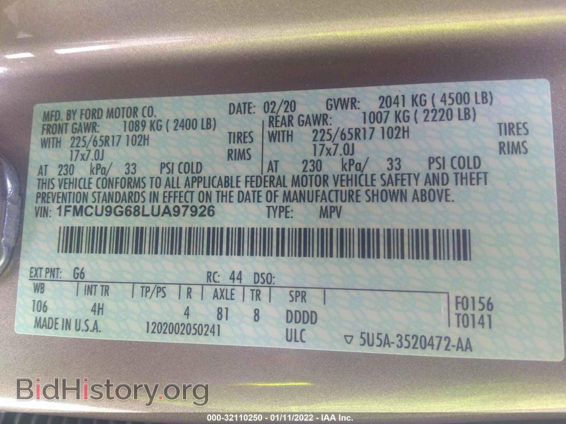 2020 FORD ESCAPE - VIN: 1FMCU9G68LUA97926 - Photo 9