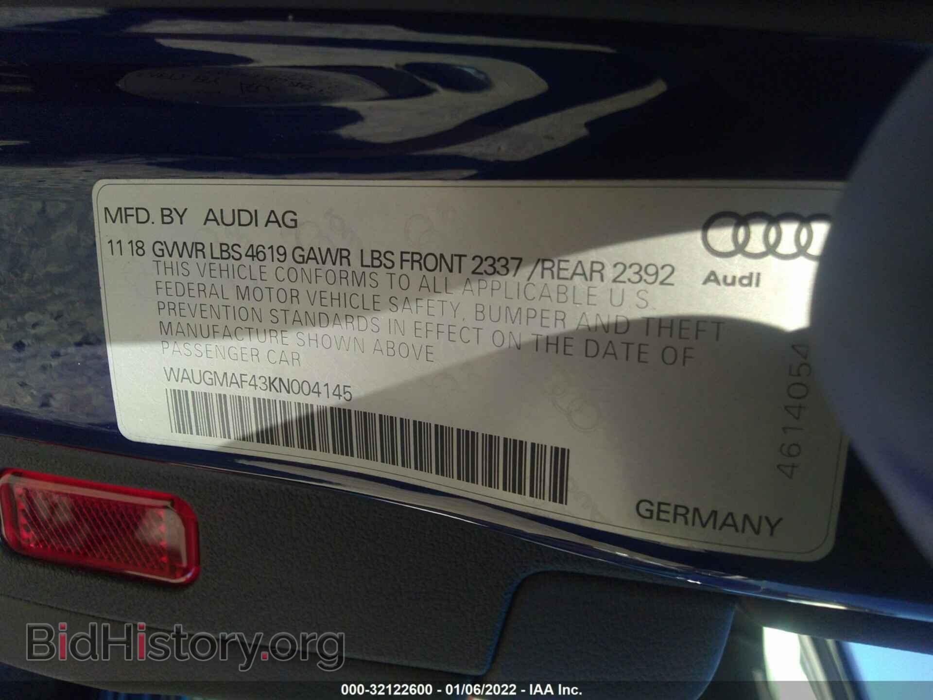 2019 AUDI A4 - VIN: WAUGMAF43KN004145 - Фото 9