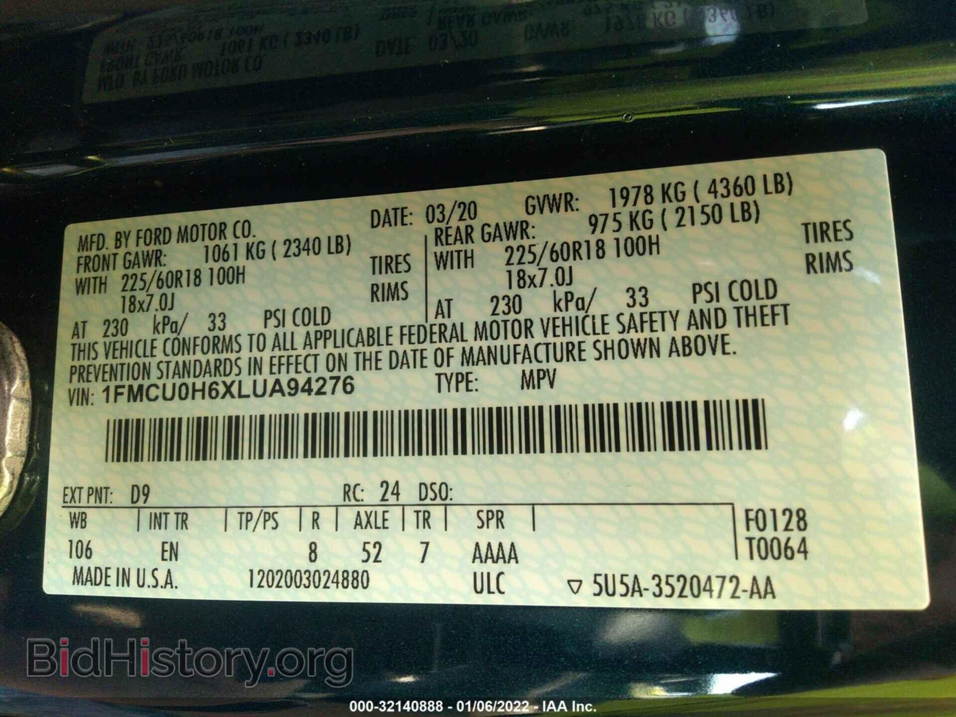 2020 FORD ESCAPE - VIN: 1FMCU0H6XLUA94276 - Photo 9