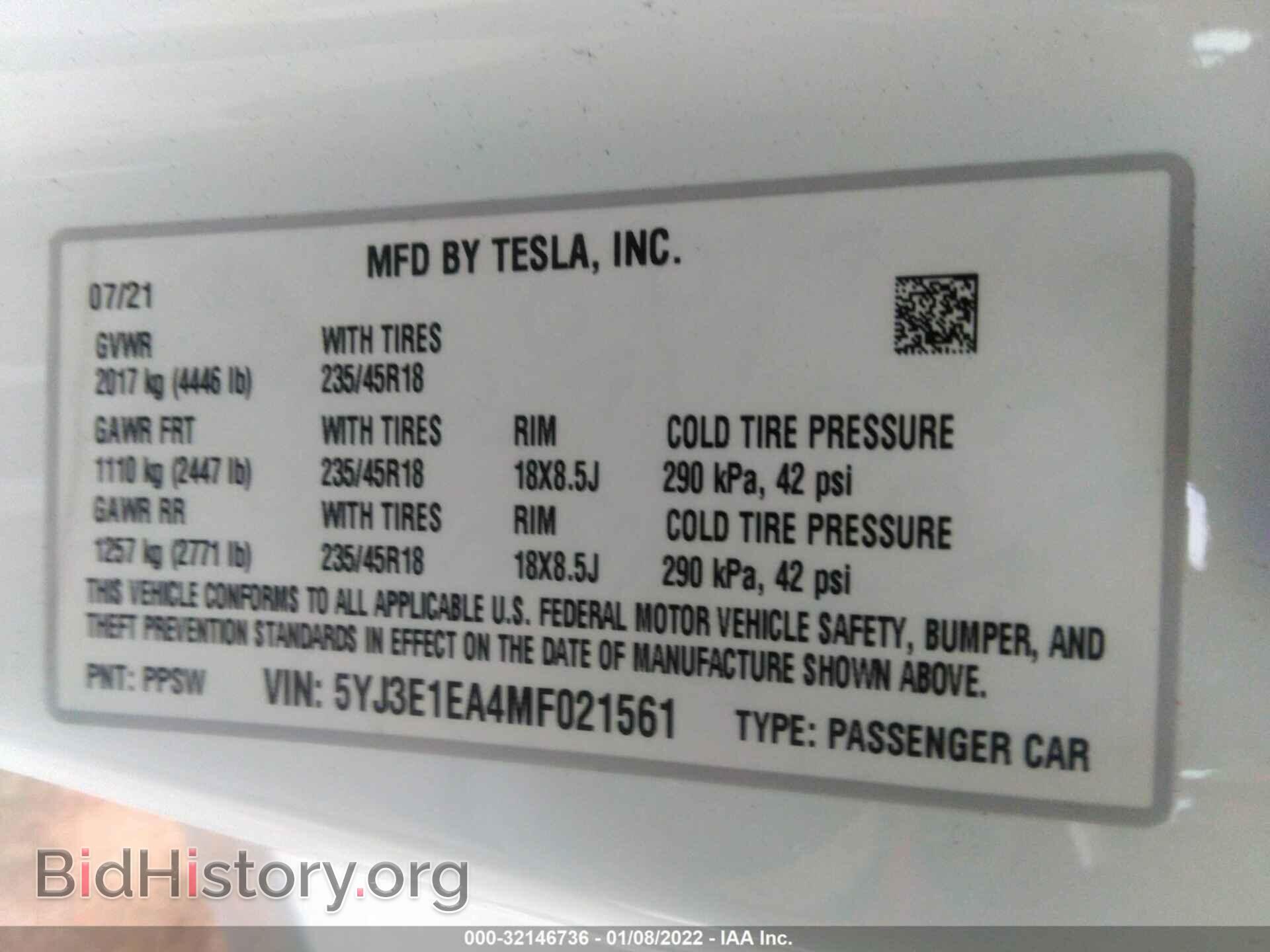 2021 TESLA MODEL 3 - VIN: 5YJ3E1EA4MF021561 - Фото 9